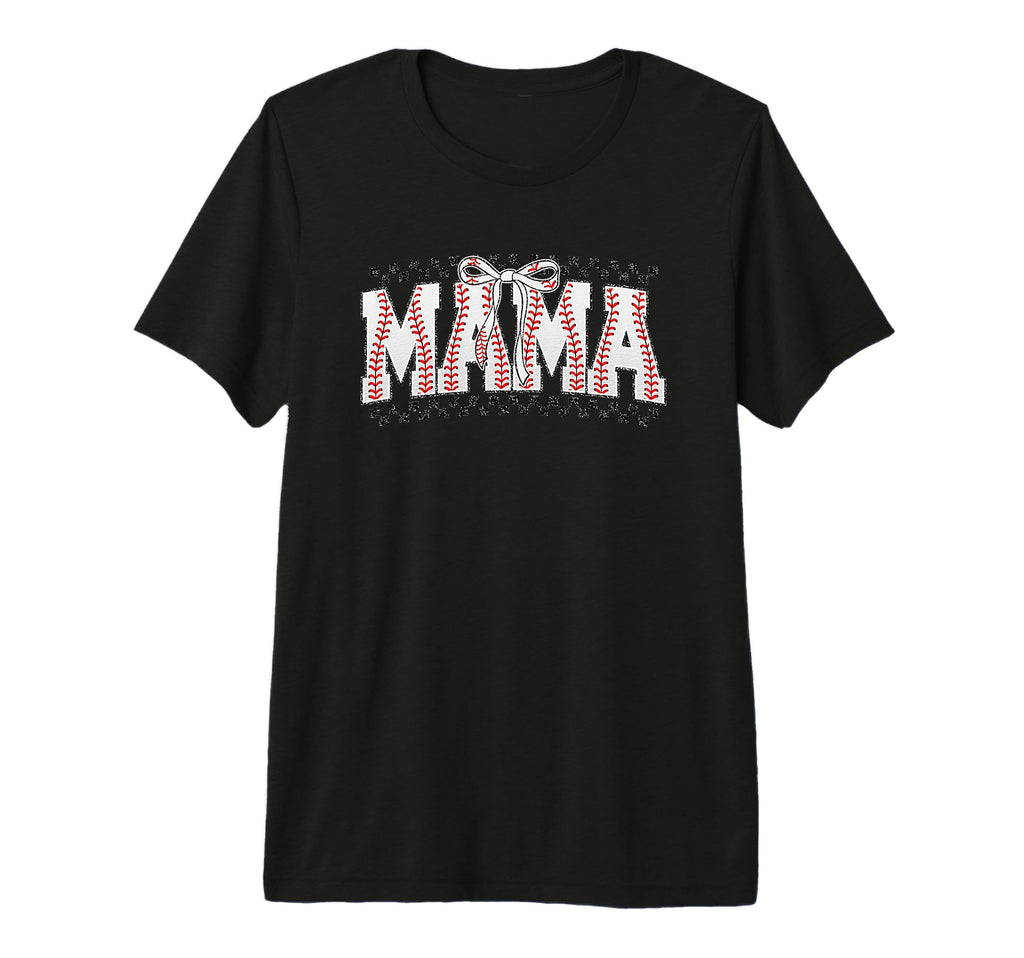 Mama Baseball Stitches Bow Sports Tri T-Shirt - Custom Art Print Men Women - T-Shirt, Sweatshirt, Hoodie