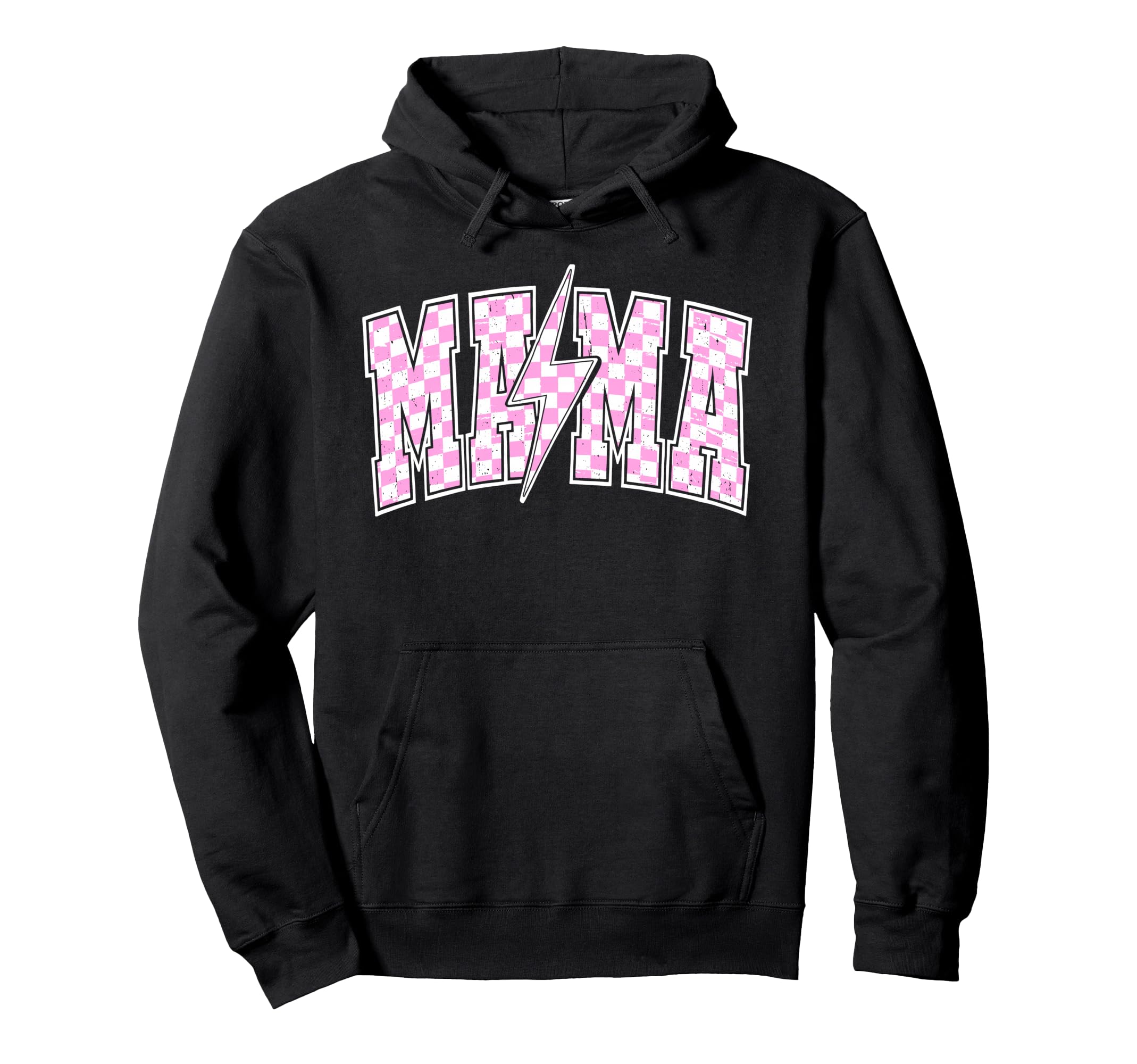 Mama Lightning Bolt Checkered Hoodie - Aesthetic Graphic for Adults - T-Shirt, Sweatshirt, Hoodie