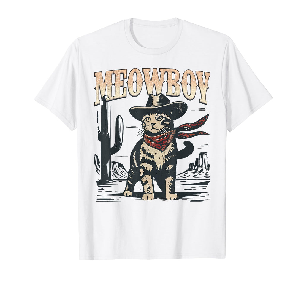 Meowboy Funny Cowboy Cat Western Pun T-Shirt - Minimalist Print Men Women - T-Shirt, Sweatshirt, Hoodie