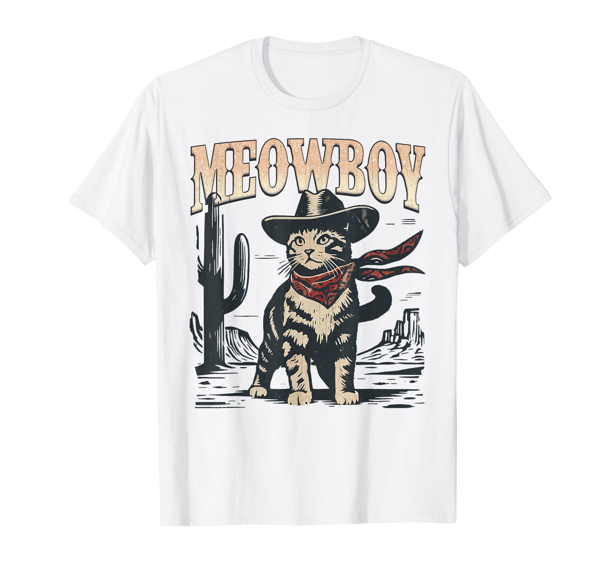 Meowboy Funny Cowboy Cat Western Pun T-Shirt - Minimalist Print Men Women - T-Shirt, Sweatshirt, Hoodie