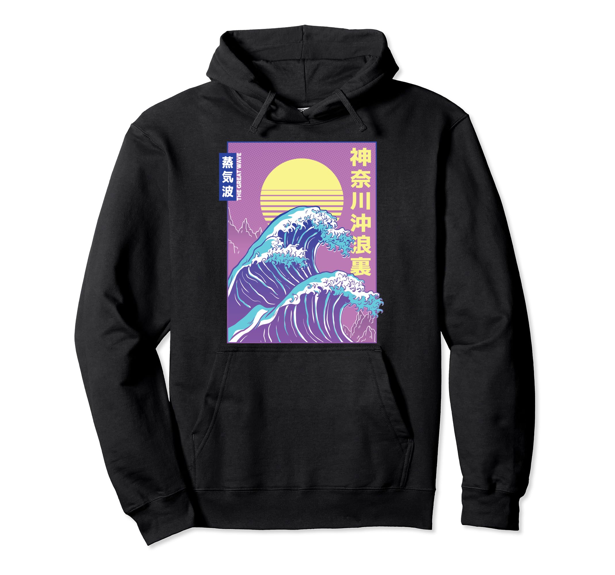 Great Wave Off Kanagawa Vaporwave Synthwave Hoodie - Graphic Print Unisex - T-Shirt, Sweatshirt, Hoodie