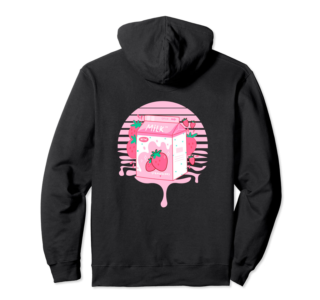 90S Japanese Pastel Strawberry Milk Carton Hoodie - Trendy Graphic Unisex - T-Shirt, Sweatshirt, Hoodie
