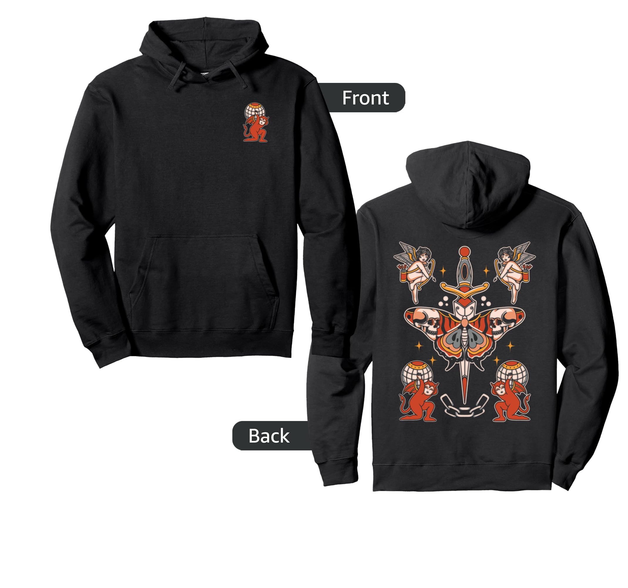 Moth Flash American Traditional Tattoo Hoodie - Minimalist Print Men Women - T-Shirt, Sweatshirt, Hoodie
