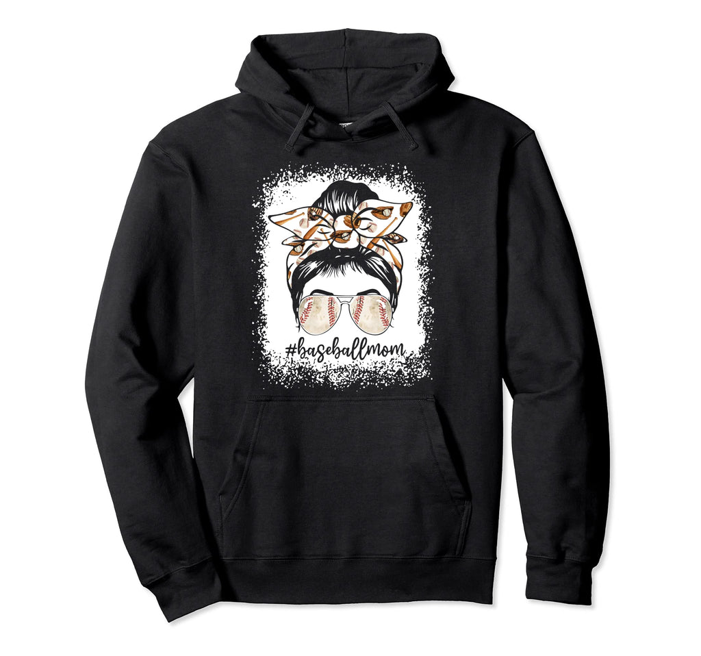 Bleached Baseball Mom Messy Bun Baseball Hoodie - Graphic Print Unisex - T-Shirt, Sweatshirt, Hoodie