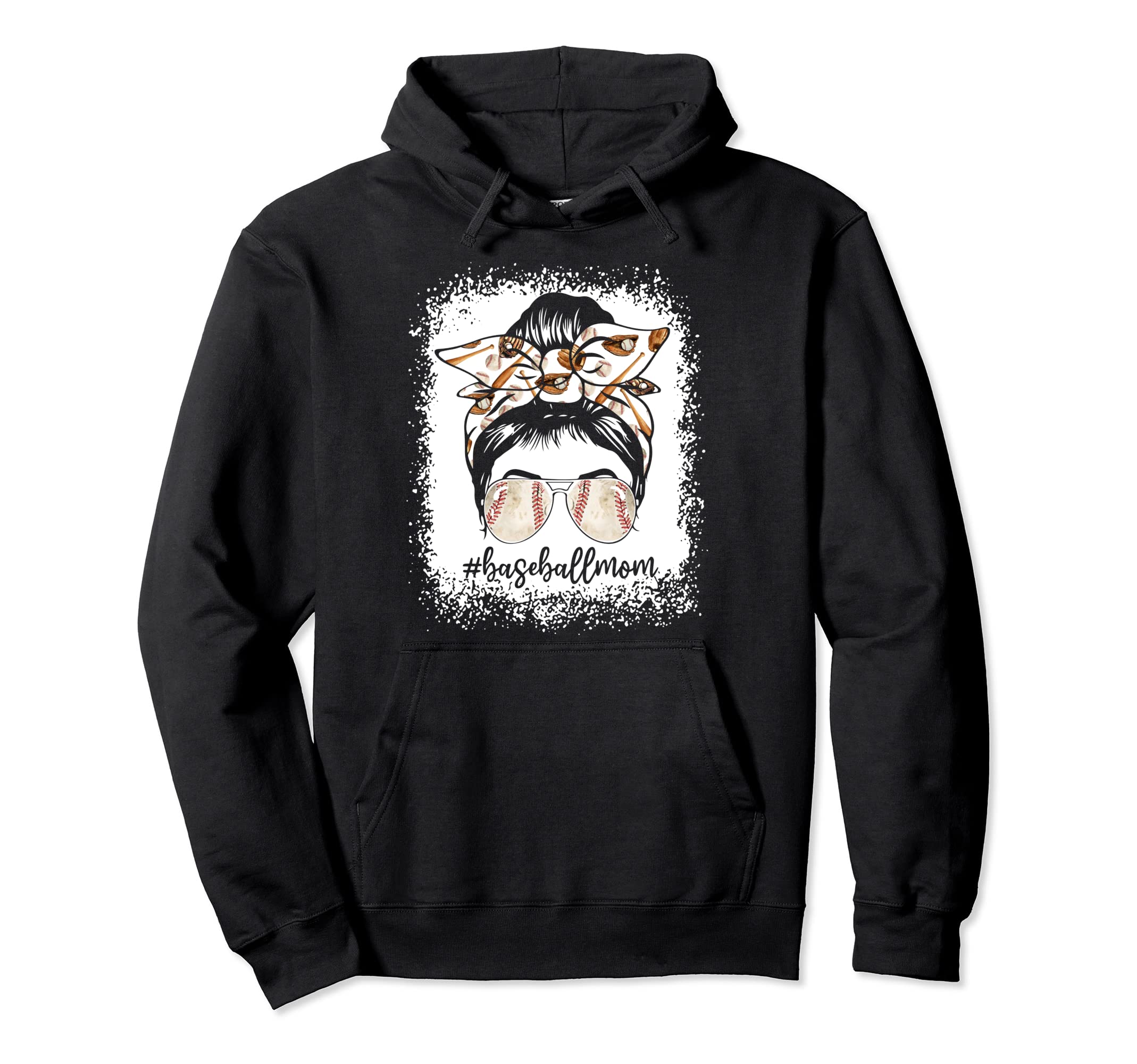 Bleached Baseball Mom Messy Bun Baseball Hoodie - Graphic Print Unisex - T-Shirt, Sweatshirt, Hoodie