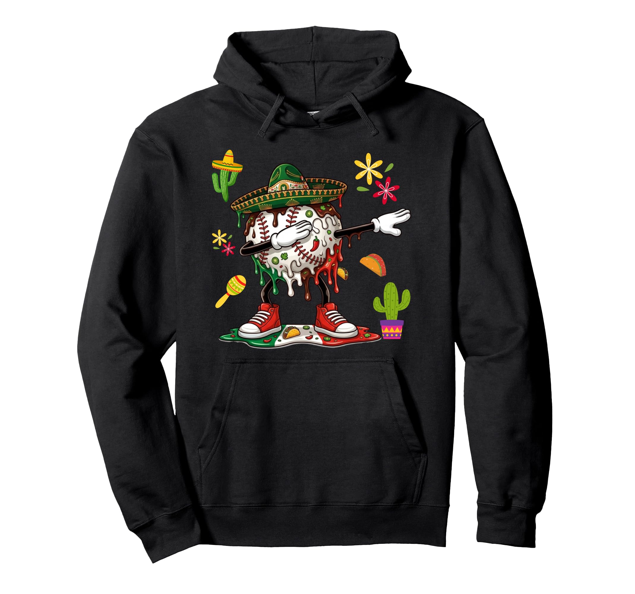 Mexican Baseball Drip Dabbing Poncho Cinco Hoodie - Unique Graphic Unisex - T-Shirt, Sweatshirt, Hoodie