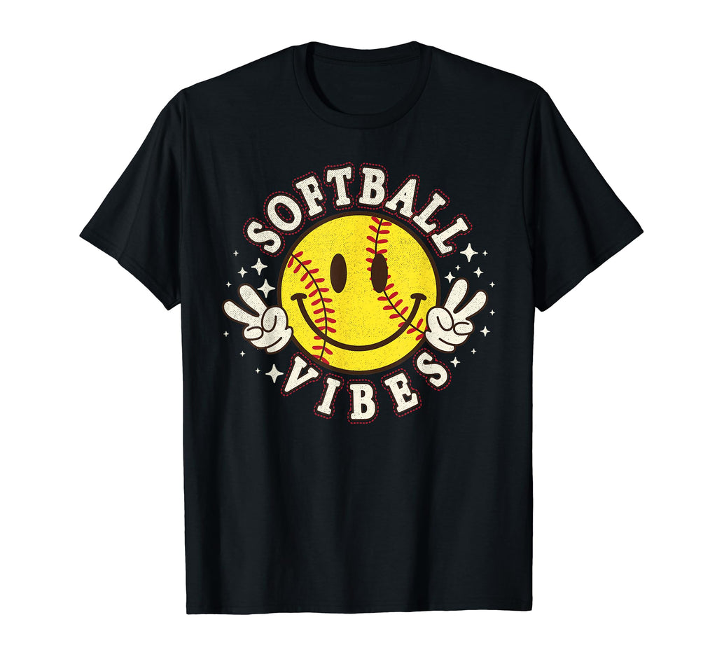 Softball Vibes Smile Face Game Day T-Shirt - Unique Graphic Men Women - T-Shirt, Sweatshirt, Hoodie