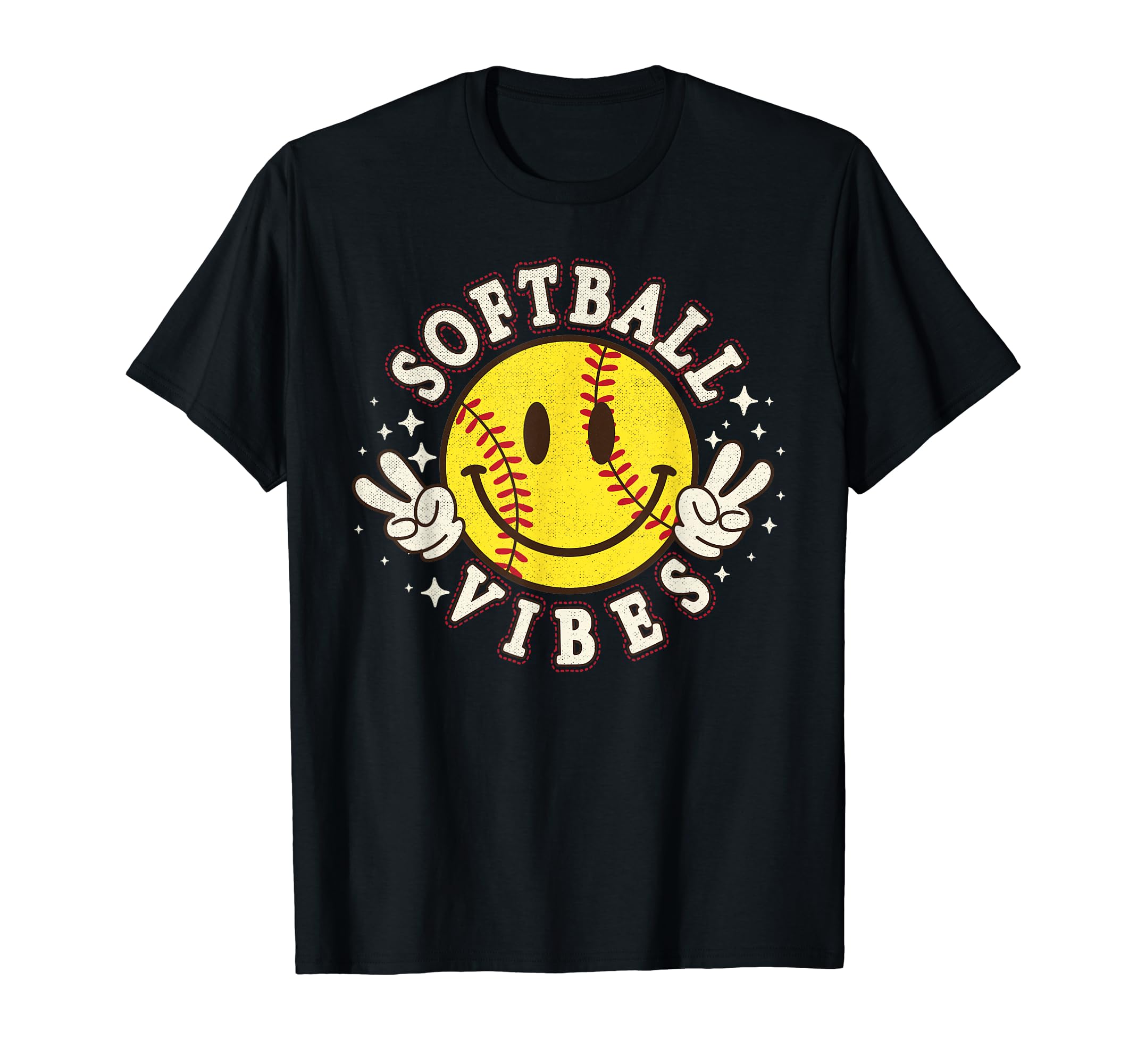 Softball Vibes Smile Face Game Day T-Shirt - Unique Graphic Men Women - T-Shirt, Sweatshirt, Hoodie
