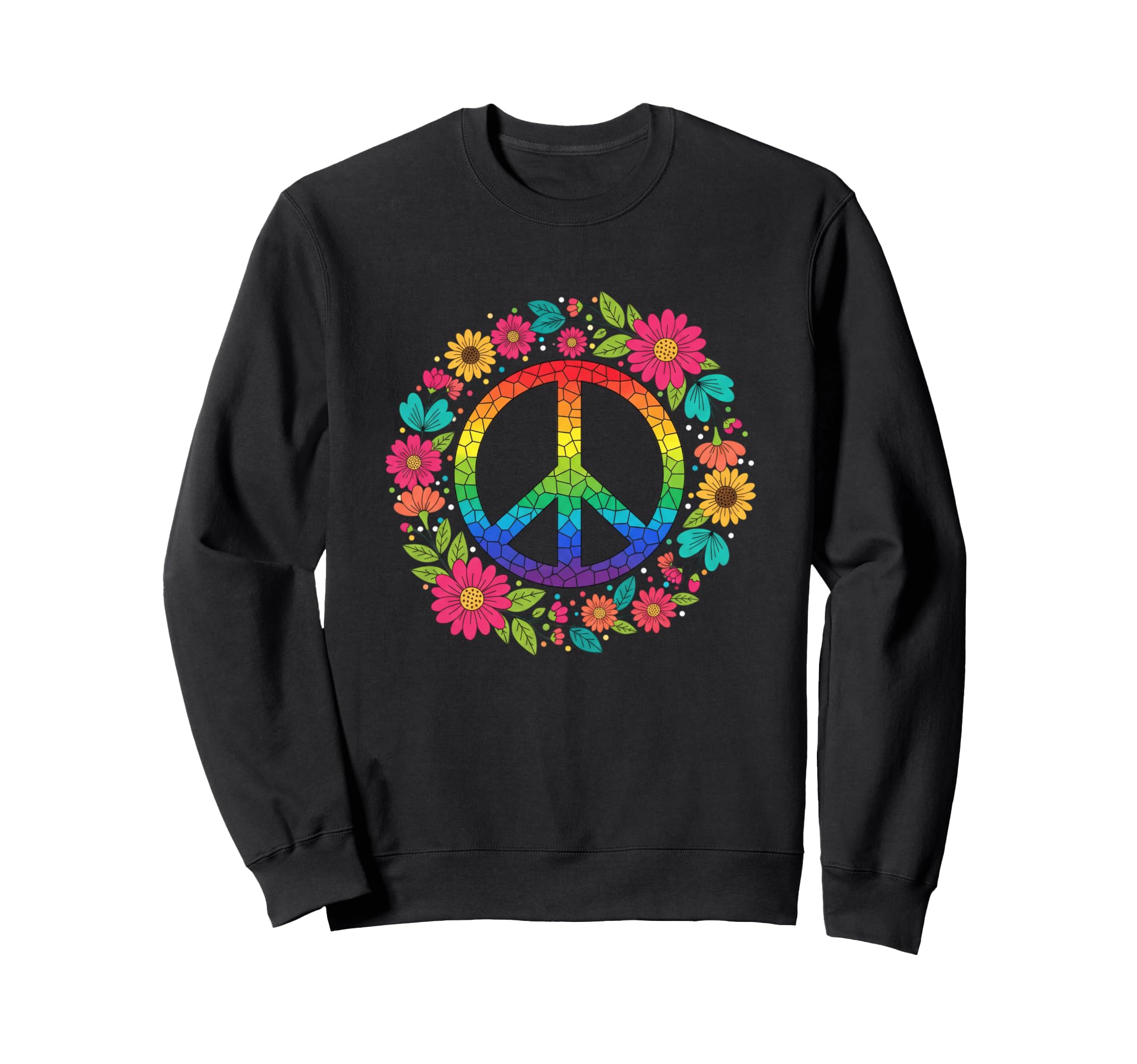 Peace Sign Floral Hippie Rainbow Sweatshirt - Novelty Apparel Men Women - T-Shirt, Sweatshirt, Hoodie