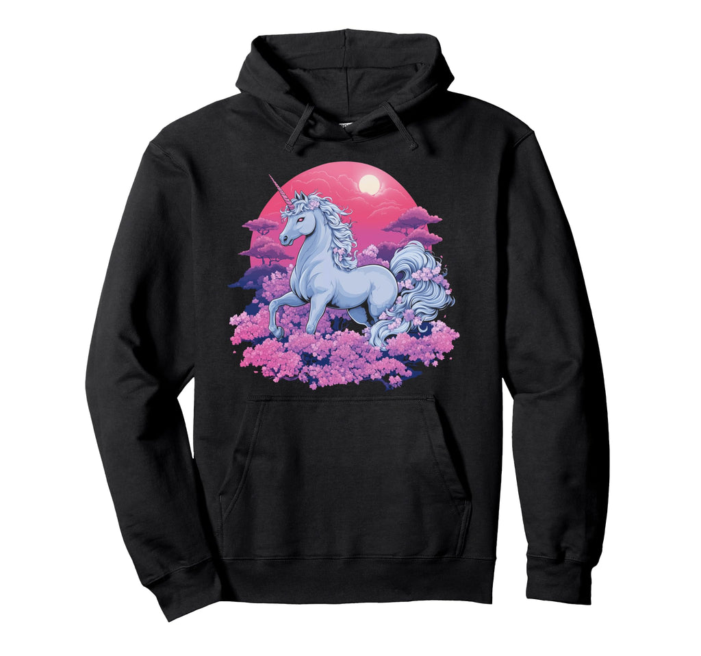 Vaporwave Unicorn Cherry Blossoms Hoodie - Minimalist Print for Adults - T-Shirt, Sweatshirt, Hoodie