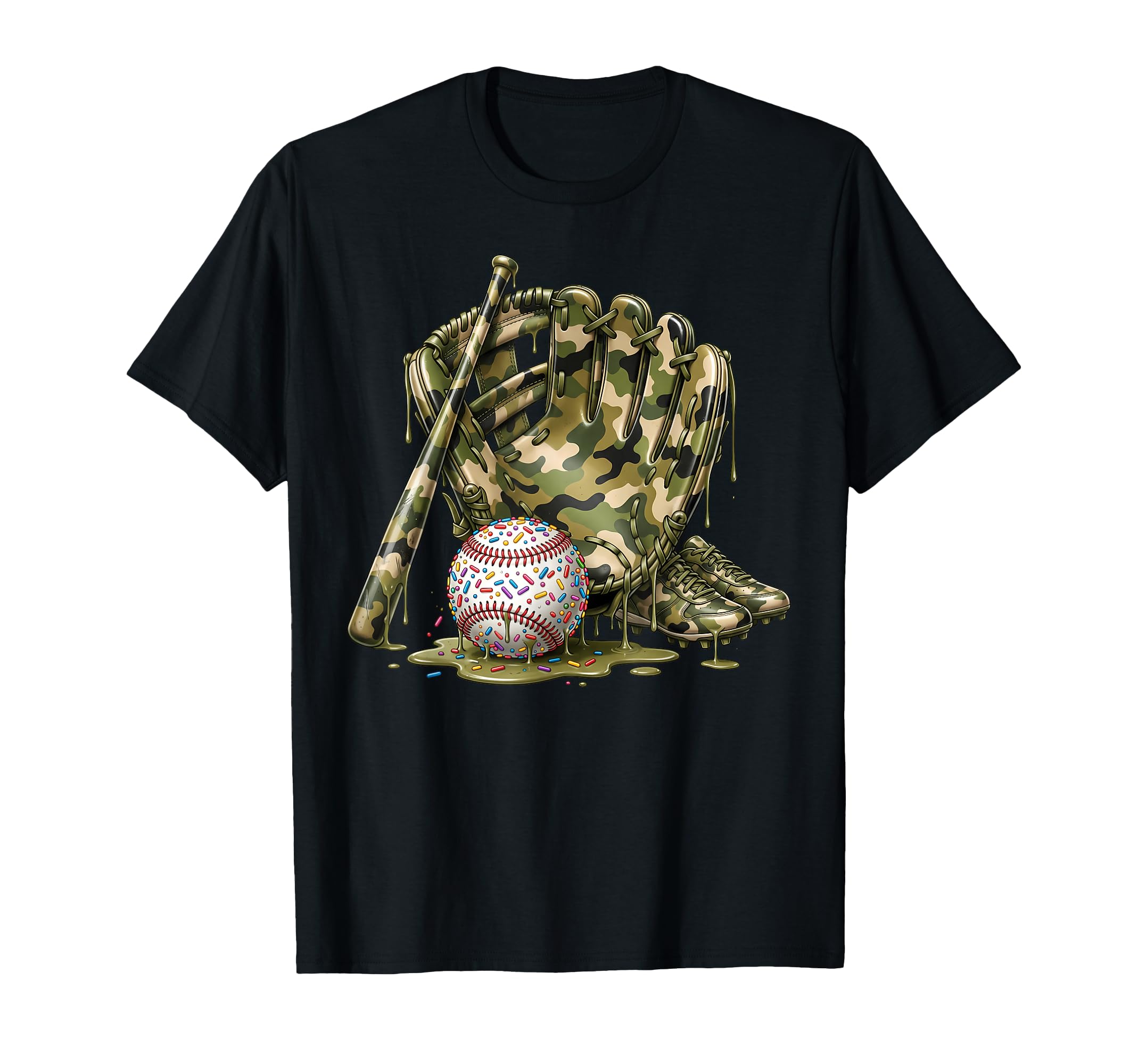 Camo Baseball Drip Ice Cream Baseball T-Shirt - Novelty Apparel Men Women - T-Shirt, Sweatshirt, Hoodie