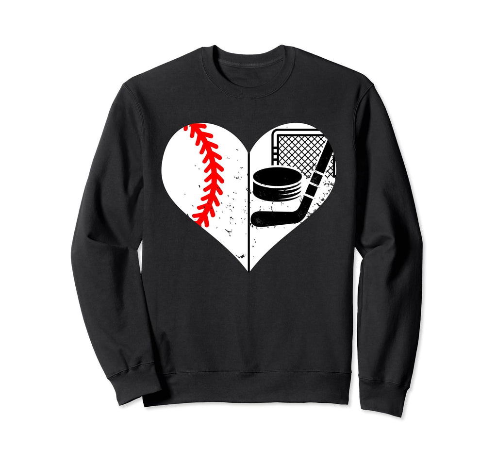 Baseball Hockey Heart Funny Sweatshirt - Casual Everyday Wear for Adults - T-Shirt, Sweatshirt, Hoodie