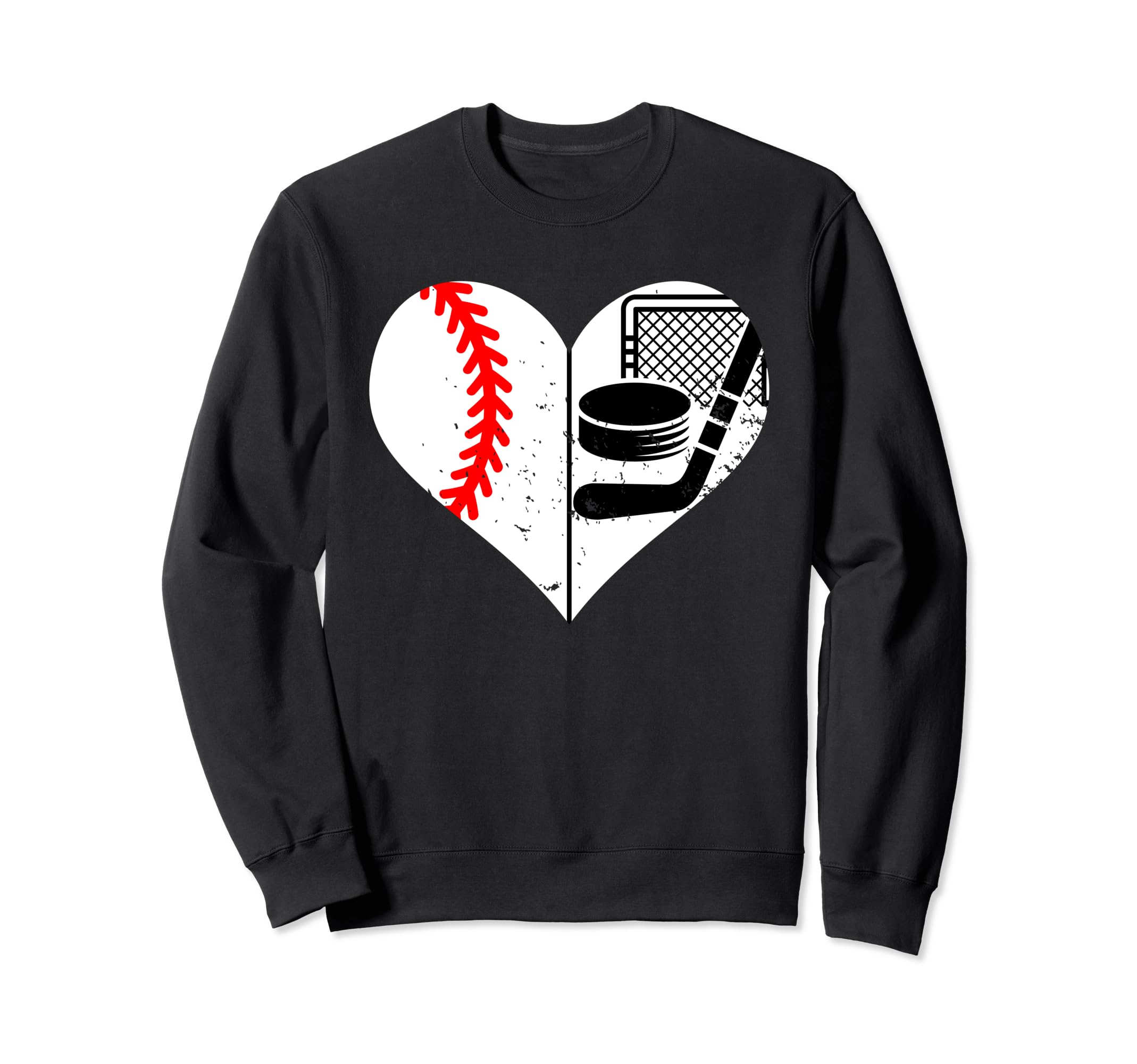 Baseball Hockey Heart Funny Sweatshirt - Casual Everyday Wear for Adults - T-Shirt, Sweatshirt, Hoodie