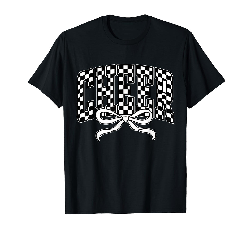 Checkered Cheer Coquette Bow Cheer T-Shirt - Aesthetic Graphic for Adults - T-Shirt, Sweatshirt, Hoodie
