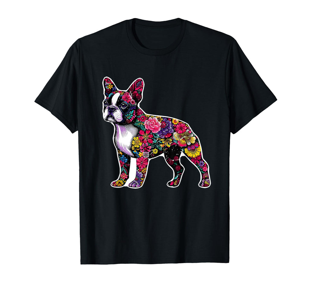 Boston Terrier Floral Dog Lover T-Shirt - Aesthetic Graphic Unisex - T-Shirt, Sweatshirt, Hoodie