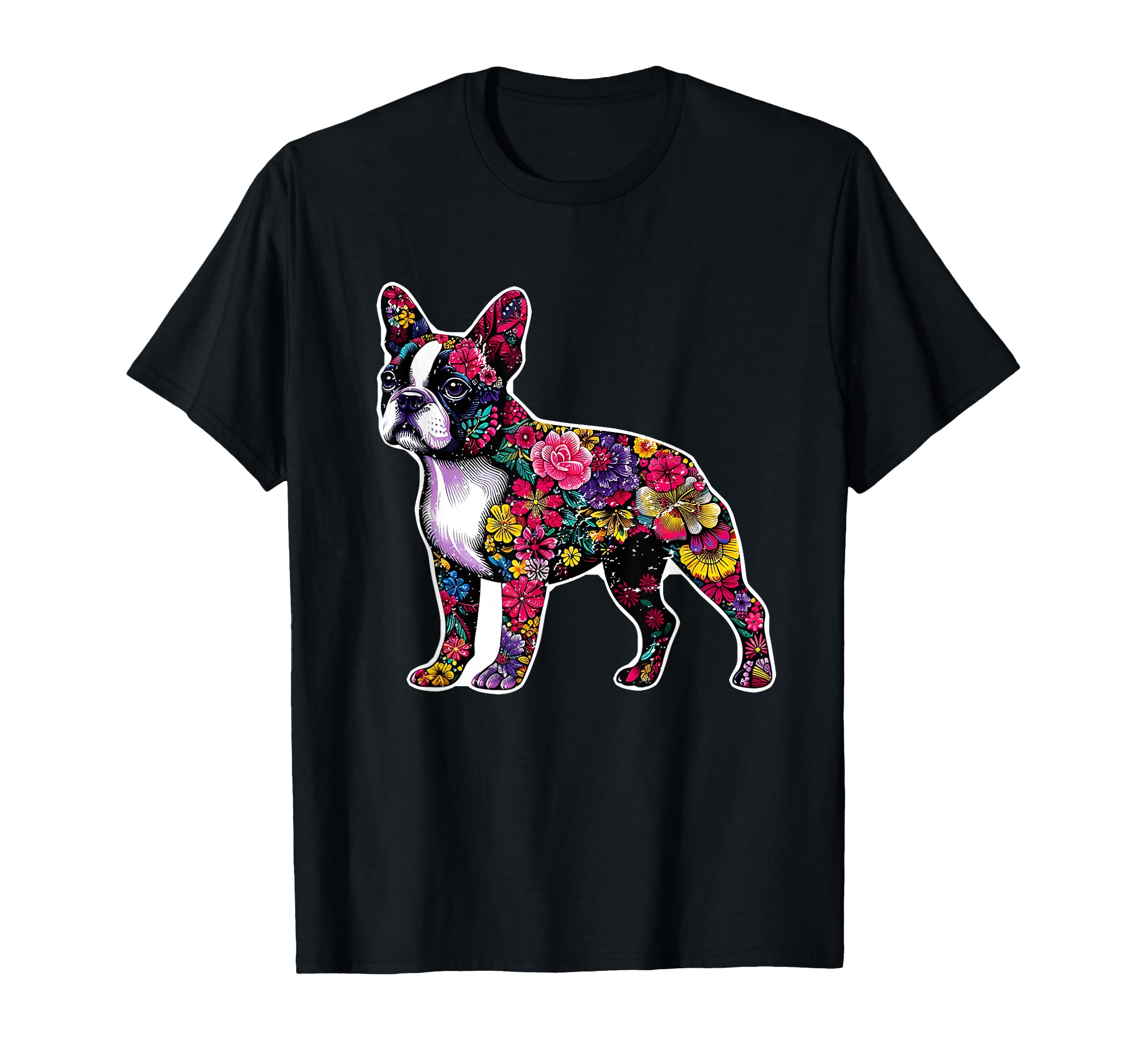 Boston Terrier Floral Dog Lover T-Shirt - Aesthetic Graphic Unisex - T-Shirt, Sweatshirt, Hoodie