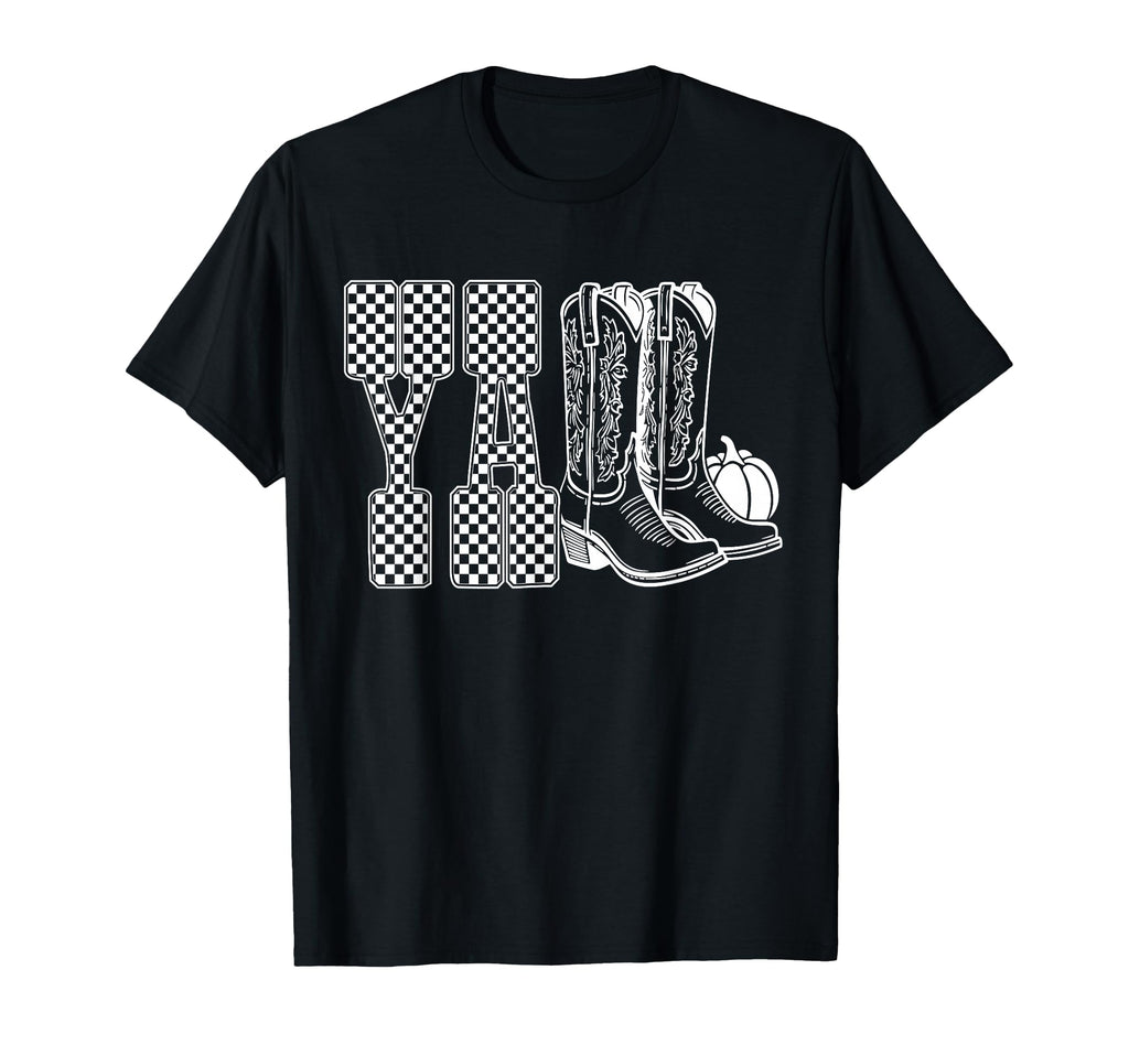 Yall Cowboy Boots Checkered Western T-Shirt - Unique Graphic for Adults - T-Shirt, Sweatshirt, Hoodie