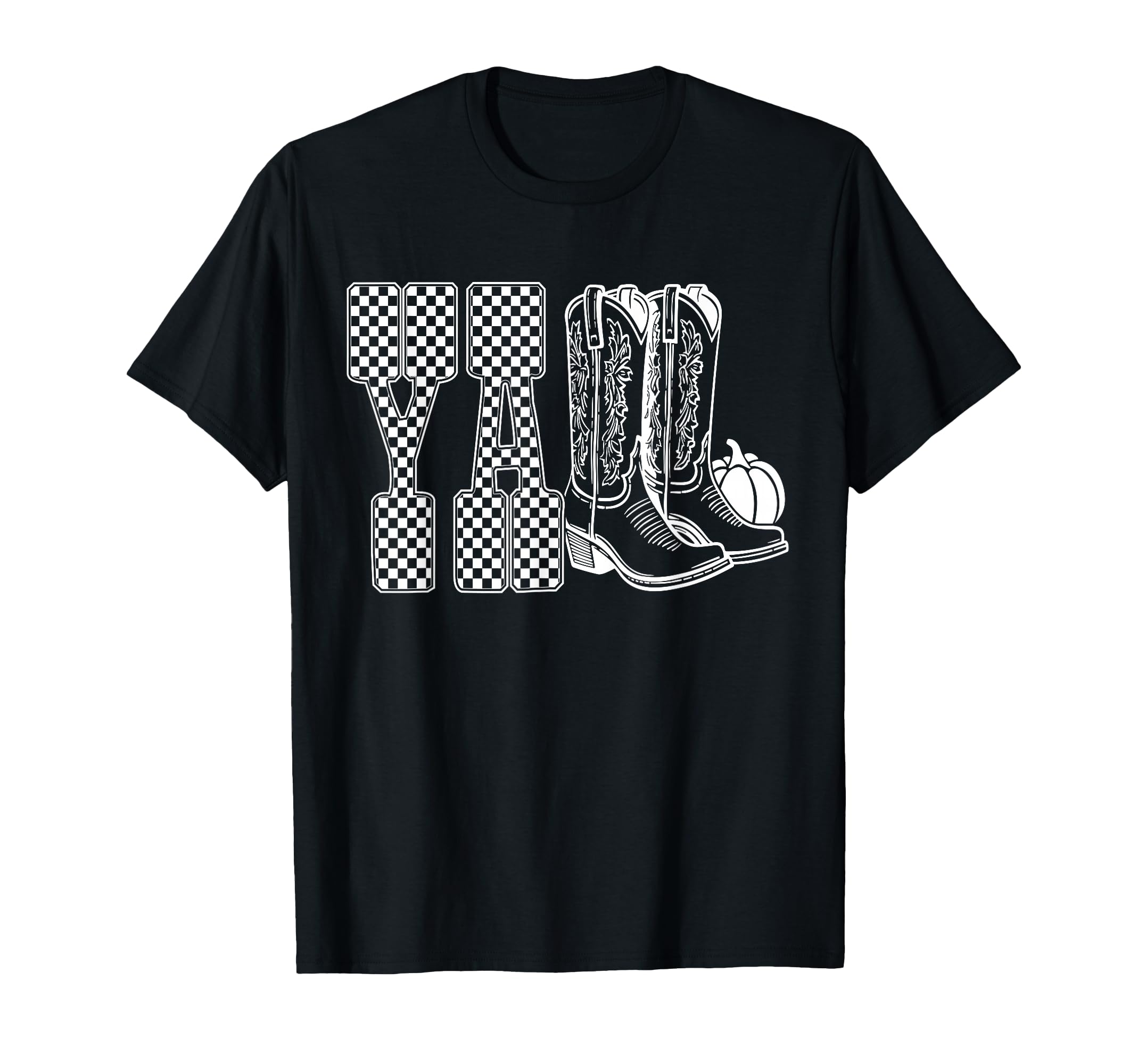 Yall Cowboy Boots Checkered Western T-Shirt - Unique Graphic for Adults - T-Shirt, Sweatshirt, Hoodie