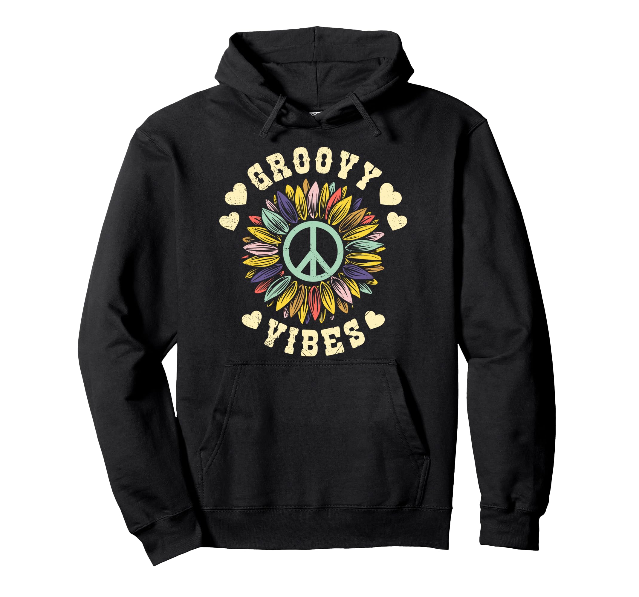 Hippie Groovy Vibes Flower Power Hoodie - Minimalist Print for Adults - T-Shirt, Sweatshirt, Hoodie