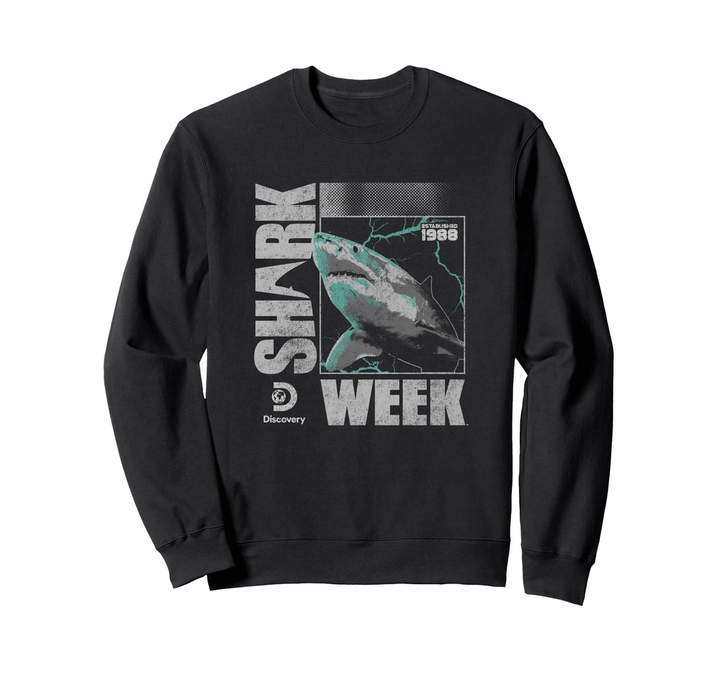 Shark Week Neon Lightning Glitch Sweatshirt - Aesthetic Graphic for Adults - T-Shirt, Sweatshirt, Hoodie