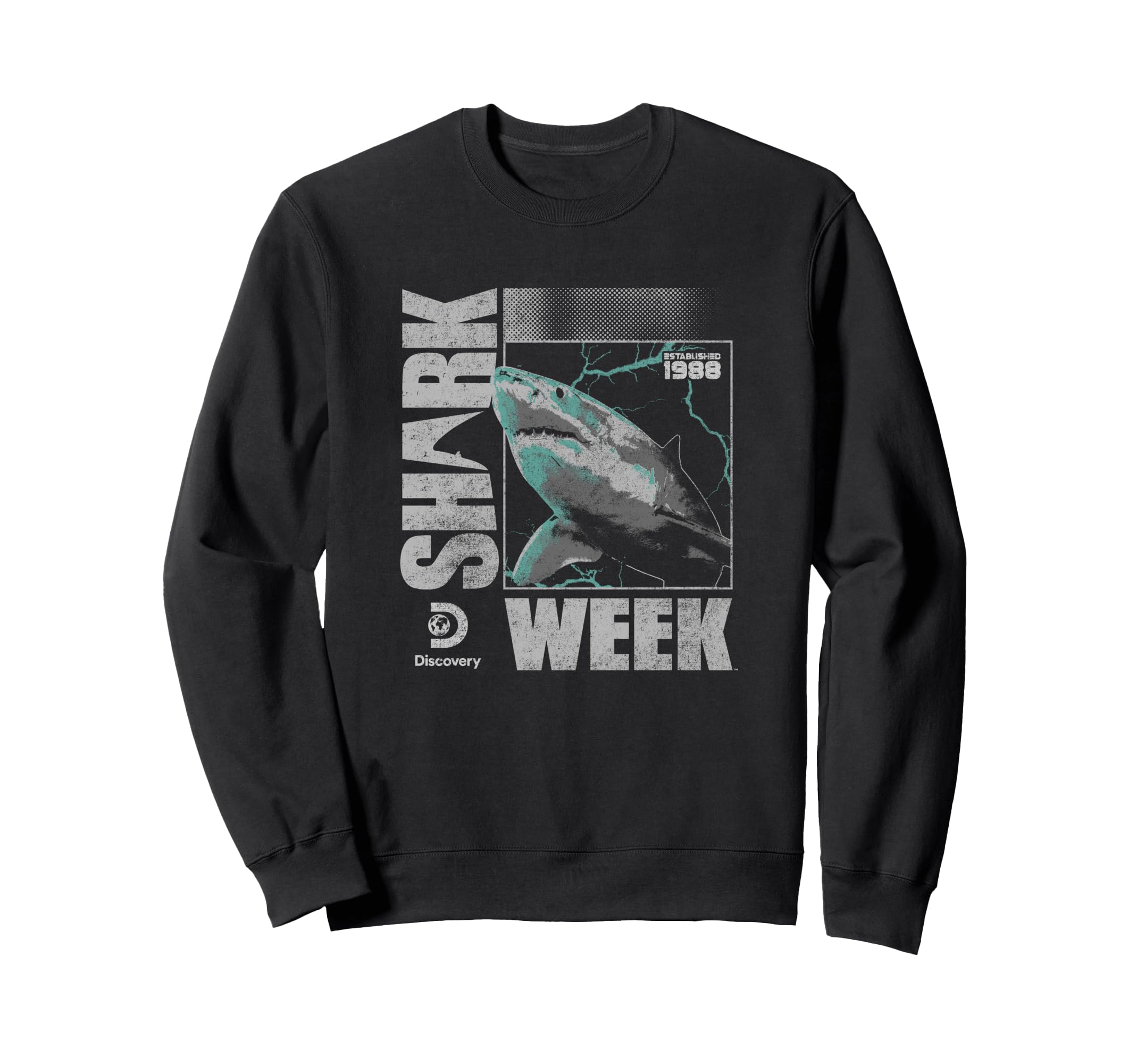 Shark Week Neon Lightning Glitch Sweatshirt - Aesthetic Graphic for Adults - T-Shirt, Sweatshirt, Hoodie