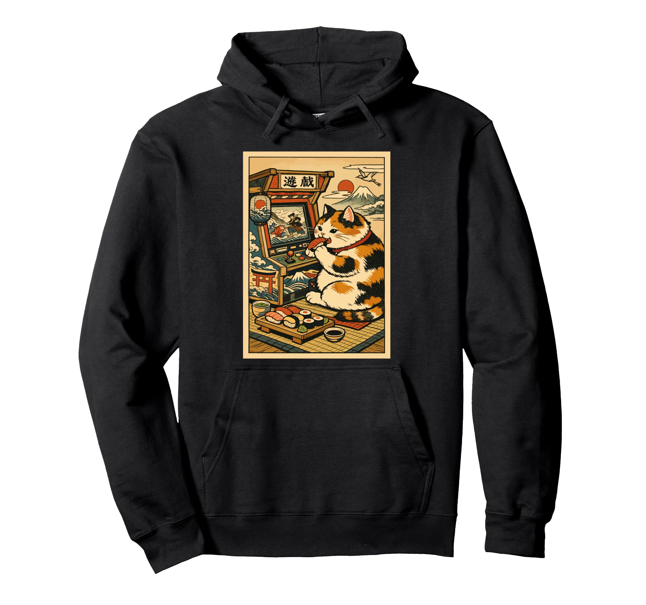 Kawaii Cat Sushi Gaming Japanese Hoodie - Fun Novelty Design for Adults - T-Shirt, Sweatshirt, Hoodie