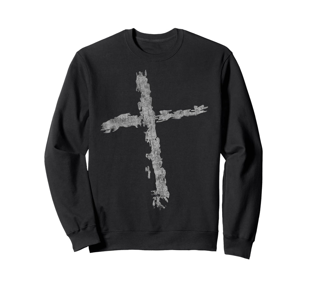 Distressed Gray Cross Grunge Sweatshirt - Fun Novelty Design Unisex - T-Shirt, Sweatshirt, Hoodie