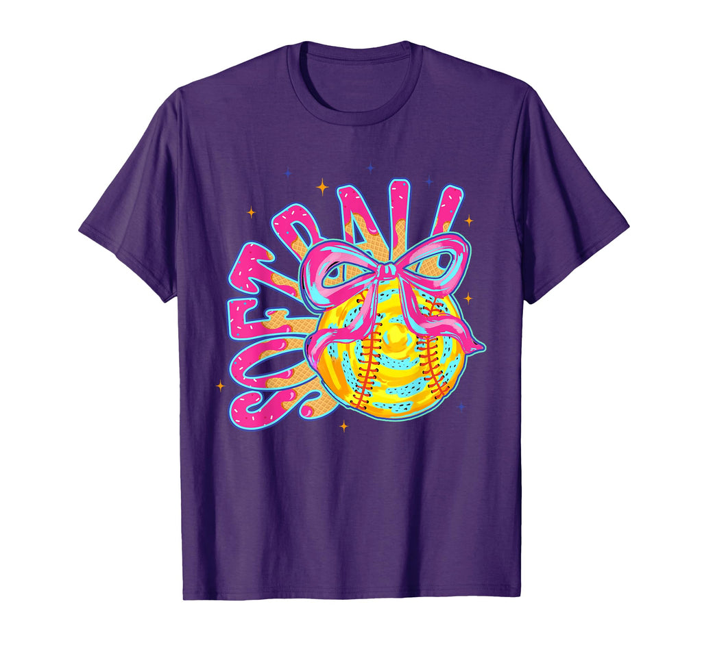 Softball Coquette Bow Ice Cream T-Shirt - Casual Everyday Wear for Adults - T-Shirt, Sweatshirt, Hoodie