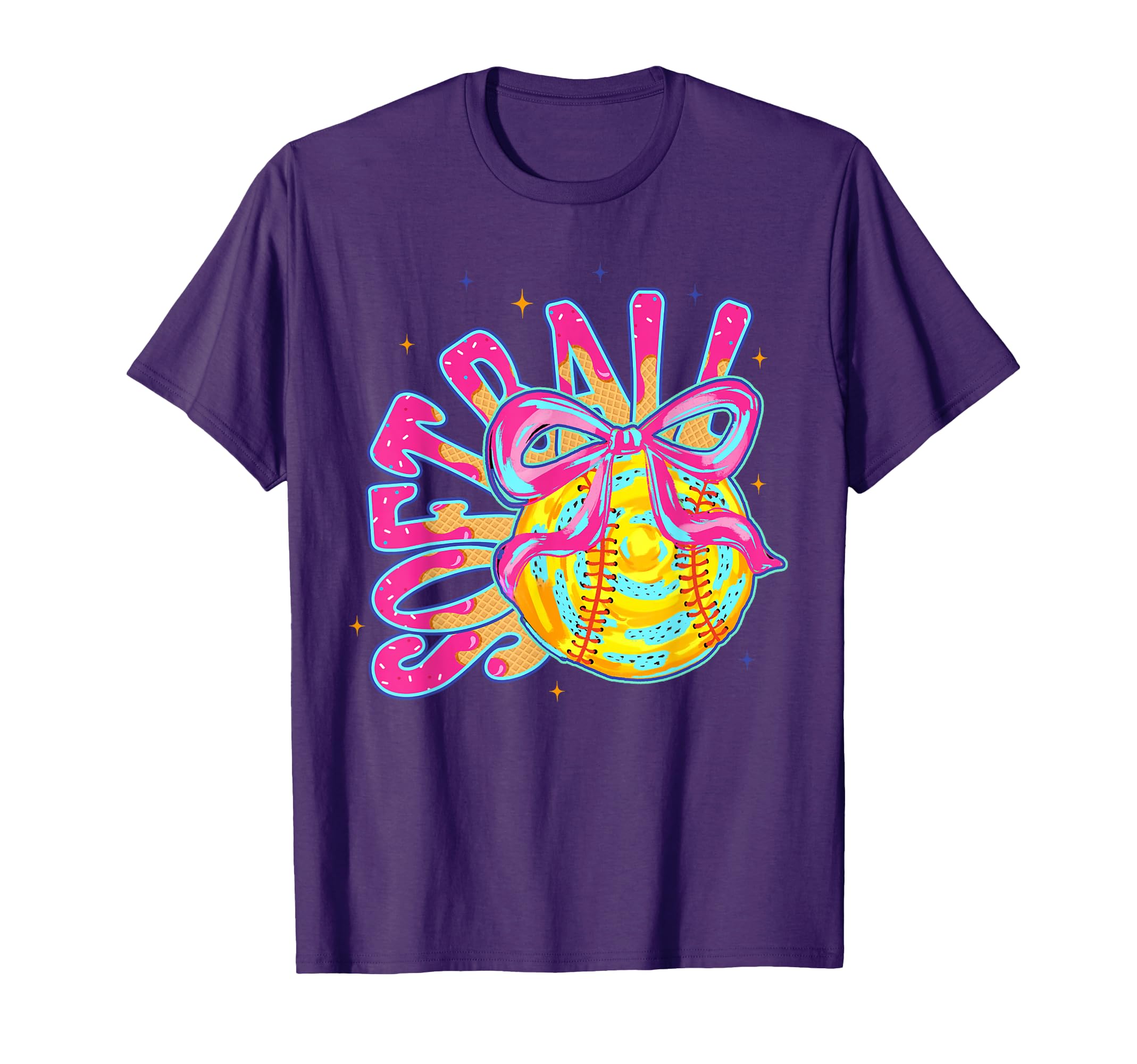 Softball Coquette Bow Ice Cream T-Shirt - Casual Everyday Wear for Adults - T-Shirt, Sweatshirt, Hoodie