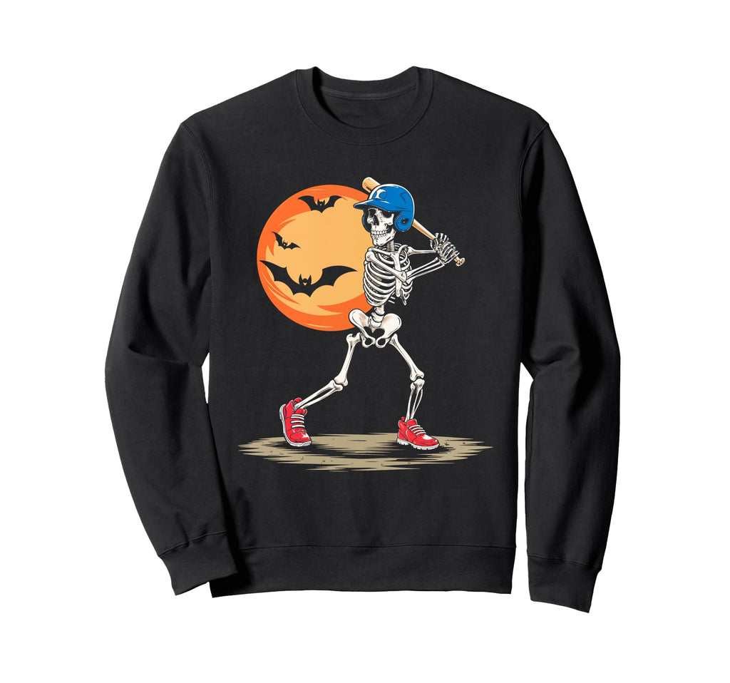 Skeleton Baseball Bats Halloween Sweatshirt - Fun Novelty Design Men Women - T-Shirt, Sweatshirt, Hoodie