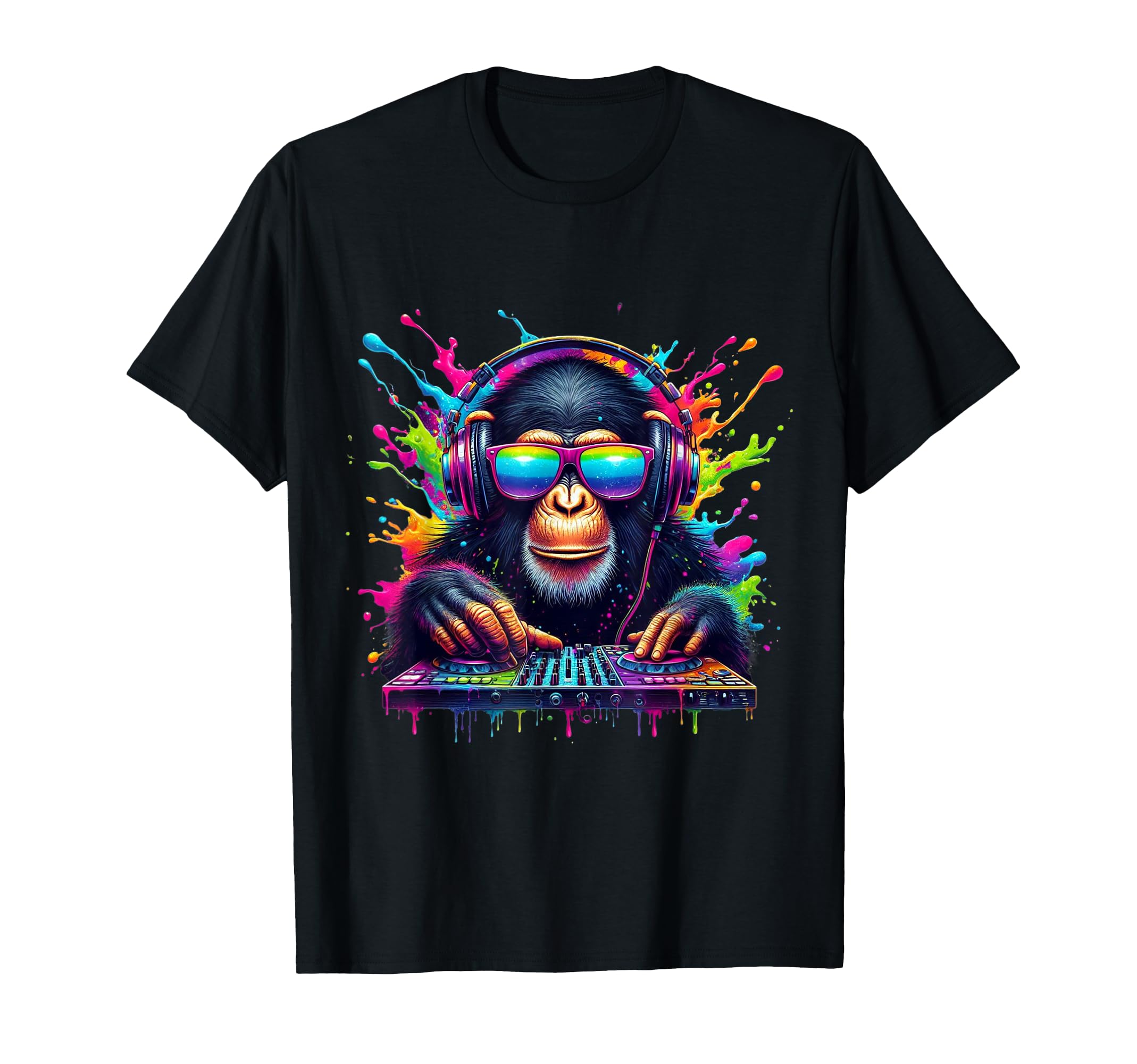 Neon Dj Monkey Rave Edm Festival T-Shirt - Fun Novelty Design for Adults - T-Shirt, Sweatshirt, Hoodie