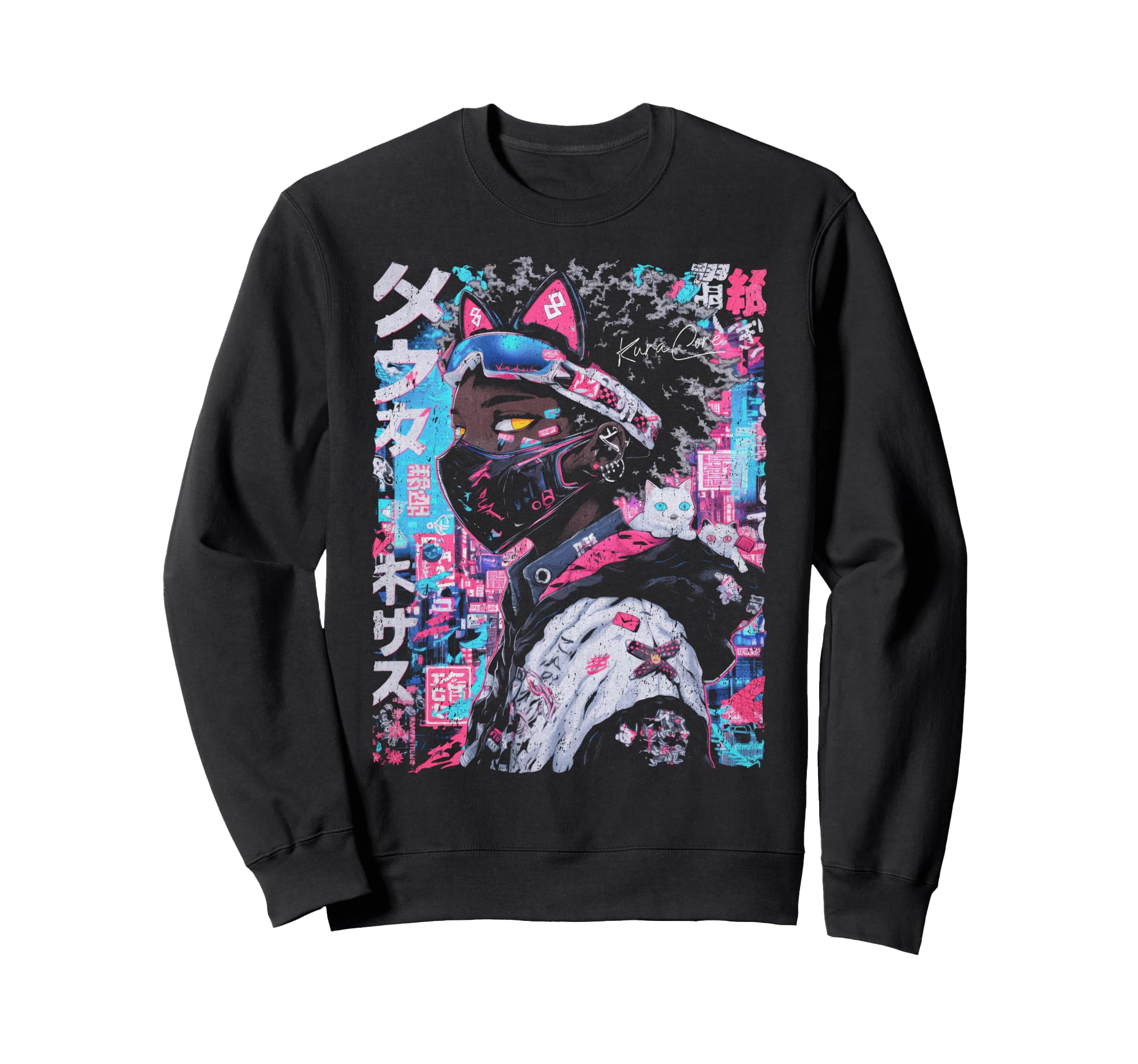 Japanese Streetwear Afro Cyberpunk Sweatshirt - Trendy Graphic for Adults - T-Shirt, Sweatshirt, Hoodie
