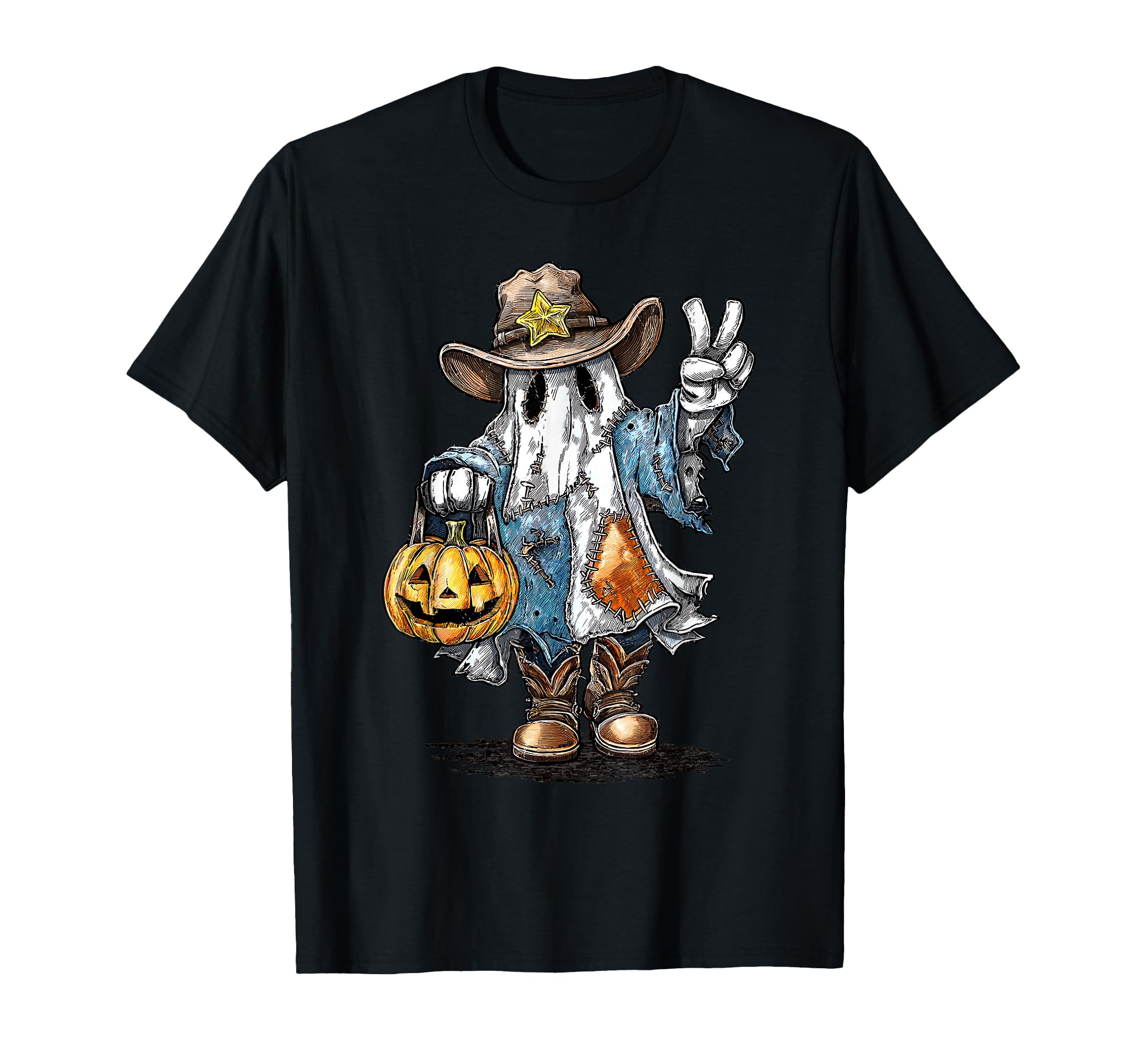 Cowboy Ghost Pumpkin Halloween T-Shirt - Streetwear Style for Adults - T-Shirt, Sweatshirt, Hoodie