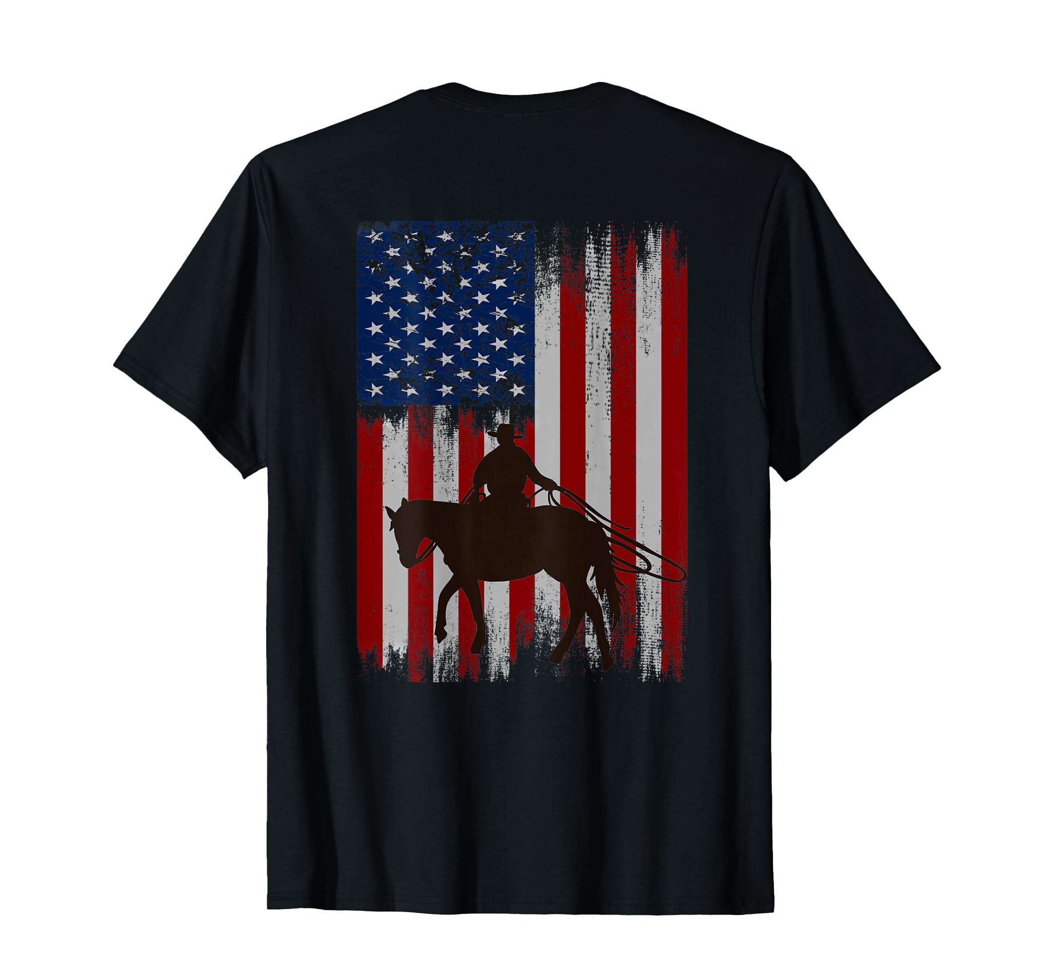 Back Usa American Flag Cowboy Rodeo T-Shirt - Custom Art Print for Adults - T-Shirt, Sweatshirt, Hoodie