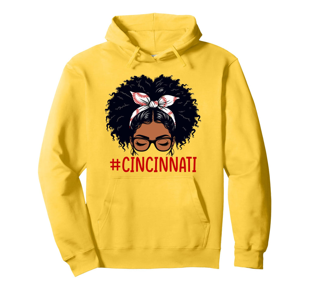 Cincinnati Black Messy Bun Baseball Hoodie - Streetwear Style Unisex - T-Shirt, Sweatshirt, Hoodie