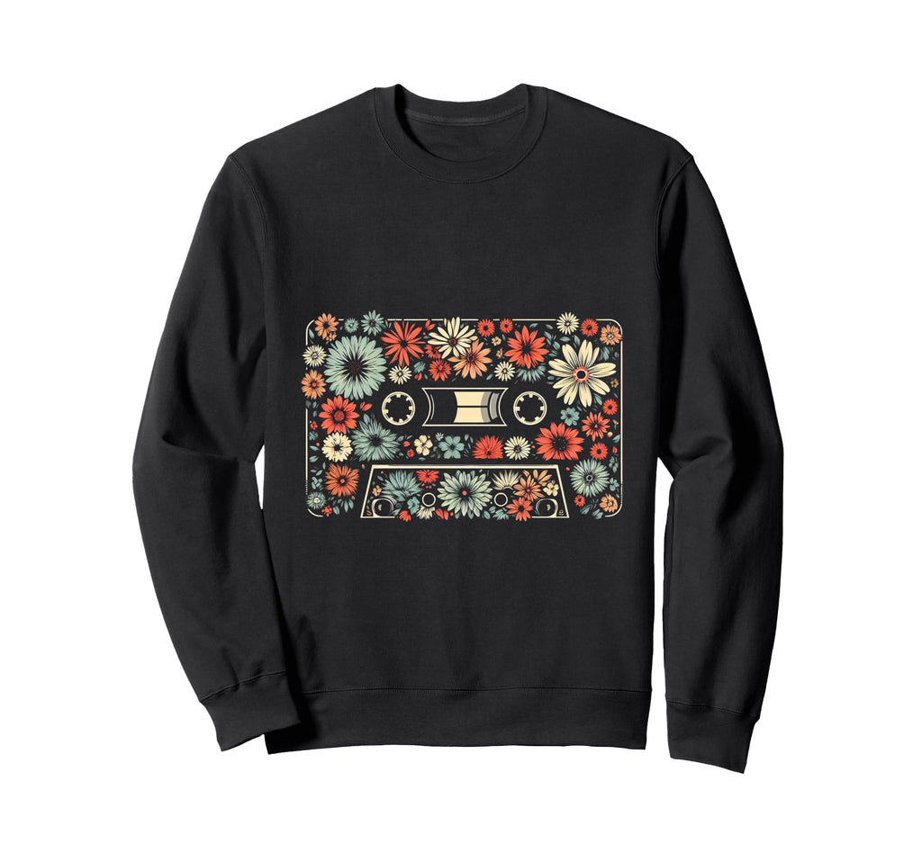 Flowers Cassette Tape Sweatshirt - Minimalist Print for Adults - T-Shirt, Sweatshirt, Hoodie