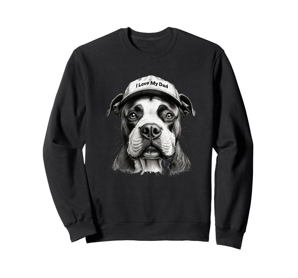 Pitbull Dad Wearing Baseball Hat Sweatshirt - Fun Novelty Design Men Women - T-Shirt, Sweatshirt, Hoodie