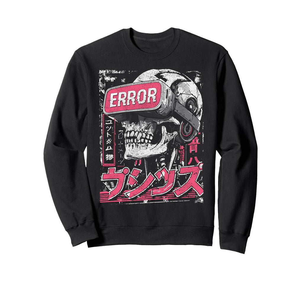 Japanese Streetwear Skull Error Sweatshirt - Graphic Print Men Women - T-Shirt, Sweatshirt, Hoodie