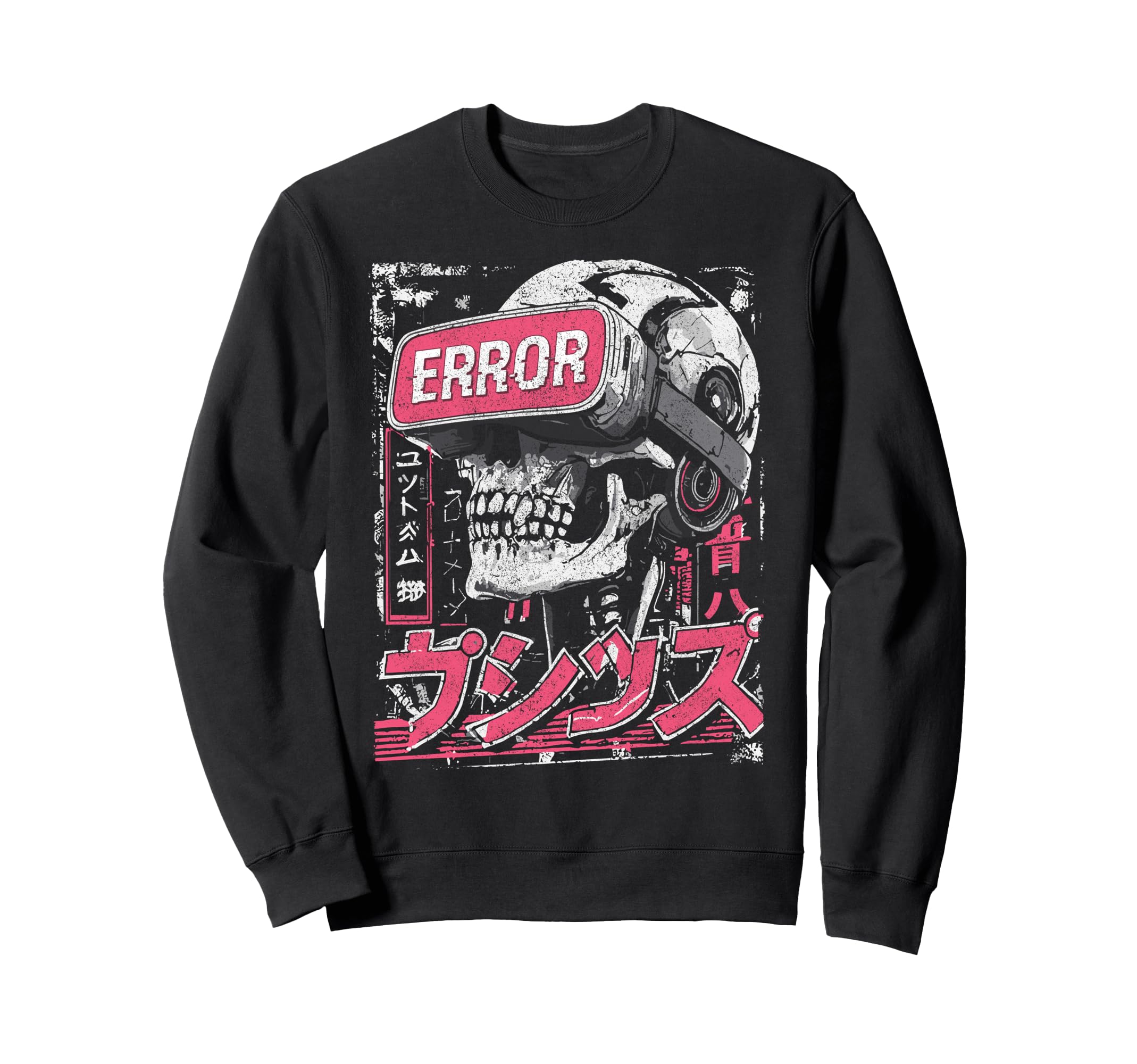 Japanese Streetwear Skull Error Sweatshirt - Graphic Print Men Women - T-Shirt, Sweatshirt, Hoodie