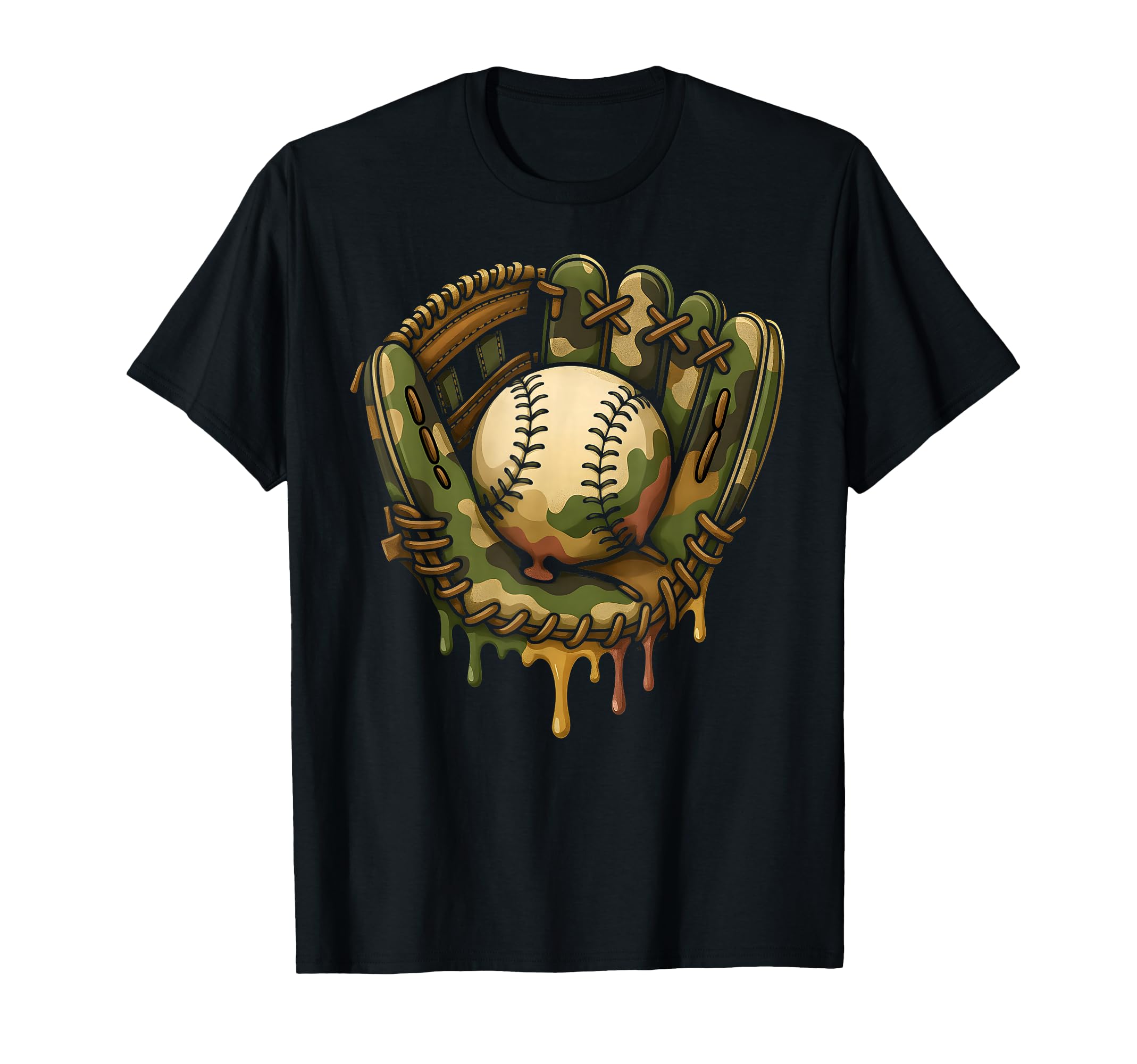 Baseball Drip Camo Baseball Glove T-Shirt - Custom Art Print Men Women - T-Shirt, Sweatshirt, Hoodie