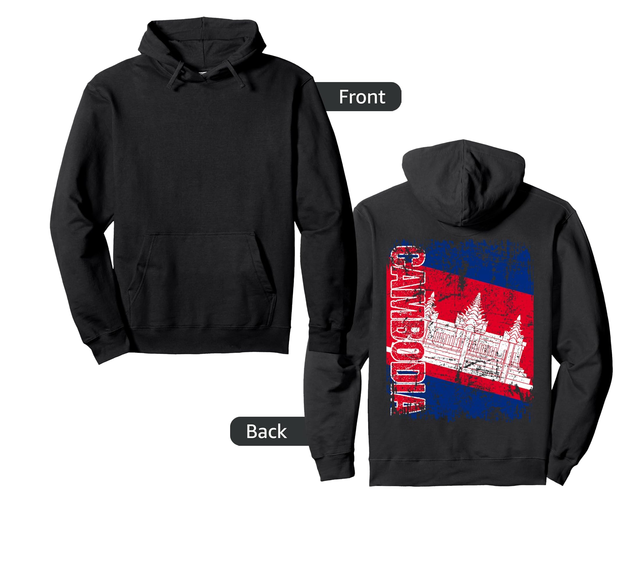 Cambodia Flag Distressed Cambodia Hoodie - Fun Novelty Design Unisex - T-Shirt, Sweatshirt, Hoodie