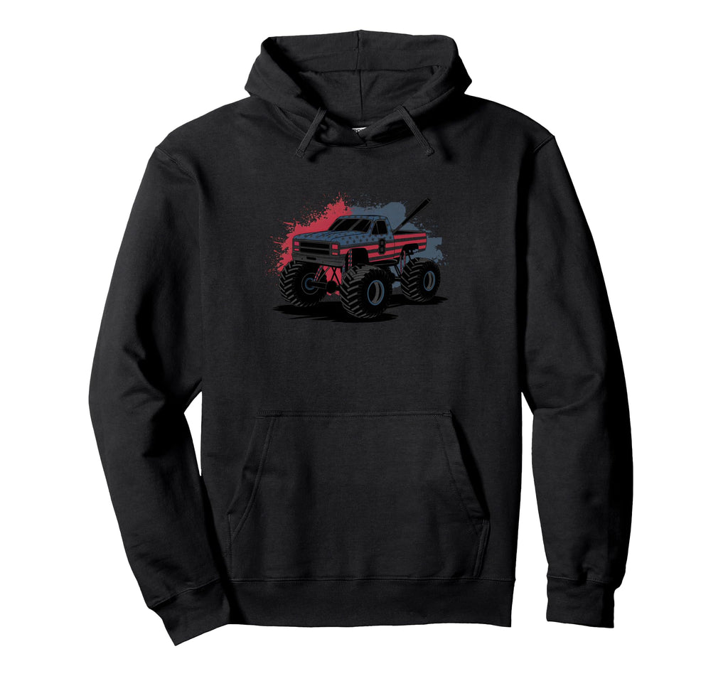 Baseball Monster Truck Usa Flag Family Sport Hoodie - Graphic Print Unisex - T-Shirt, Sweatshirt, Hoodie