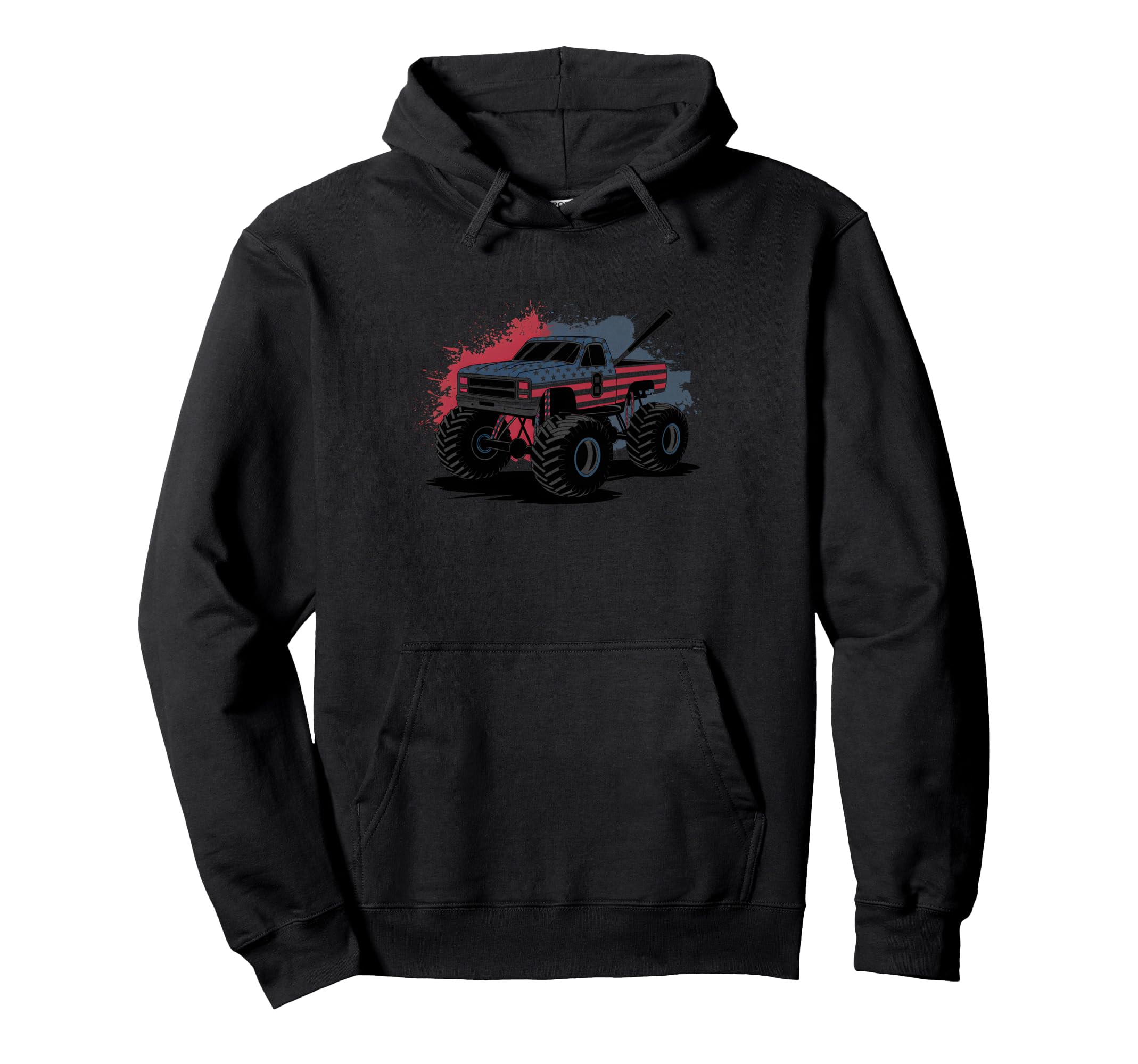 Baseball Monster Truck Usa Flag Family Sport Hoodie - Graphic Print Unisex - T-Shirt, Sweatshirt, Hoodie