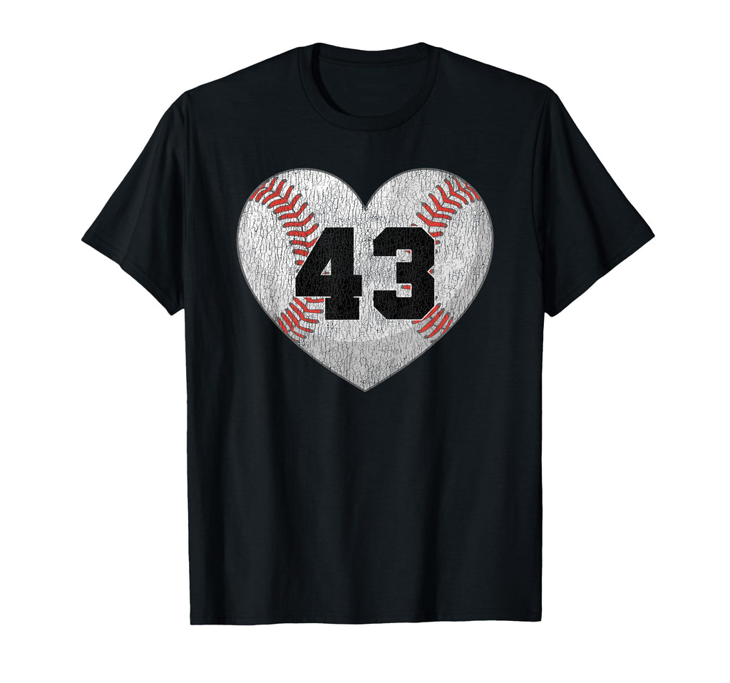 Baseball Number 43 Distressed Heart T-Shirt - Aesthetic Graphic Men Women - T-Shirt, Sweatshirt, Hoodie