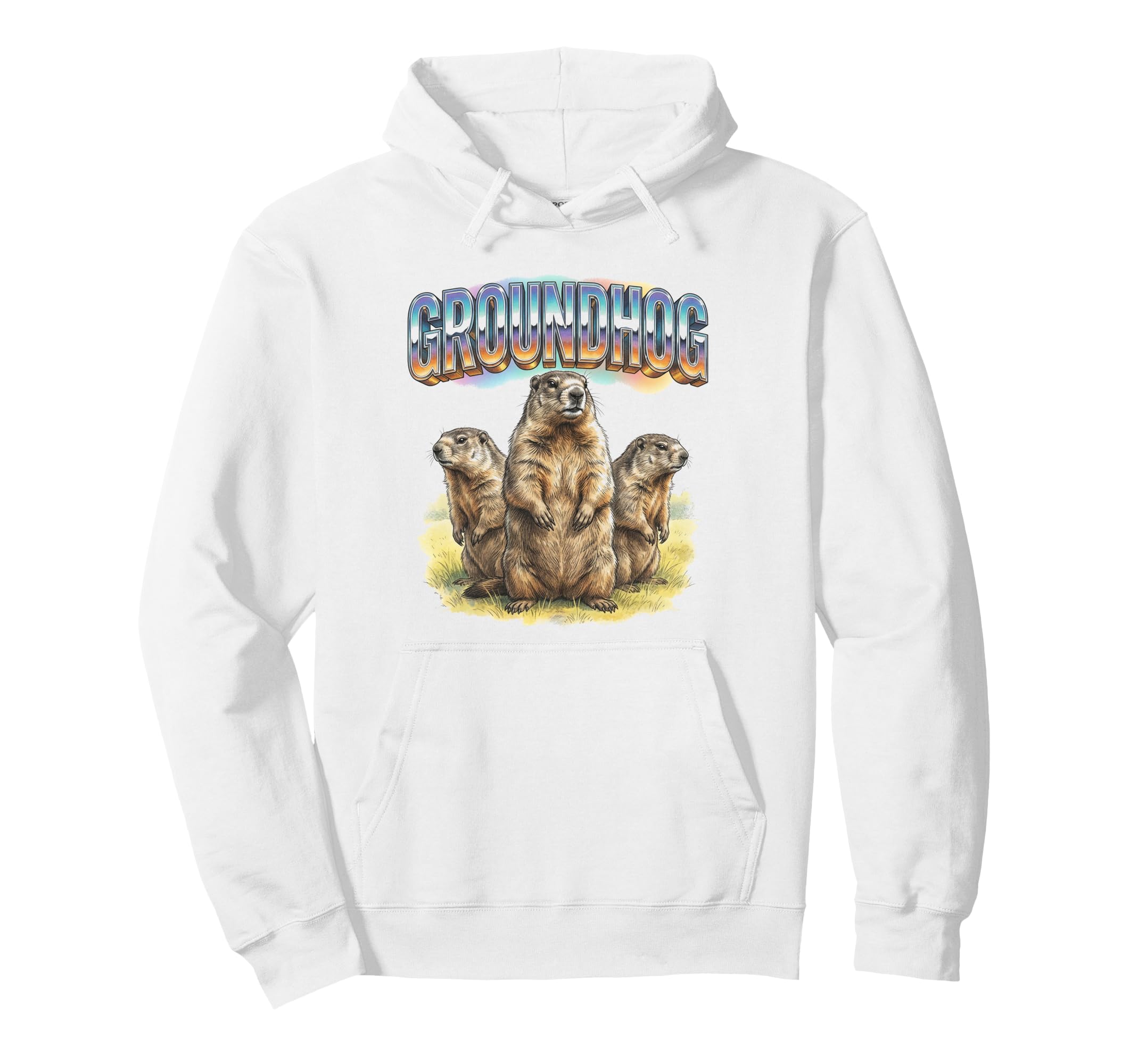 Groundhog 70S 90S Groundhog Animal Hoodie - Custom Art Print for Adults - T-Shirt, Sweatshirt, Hoodie