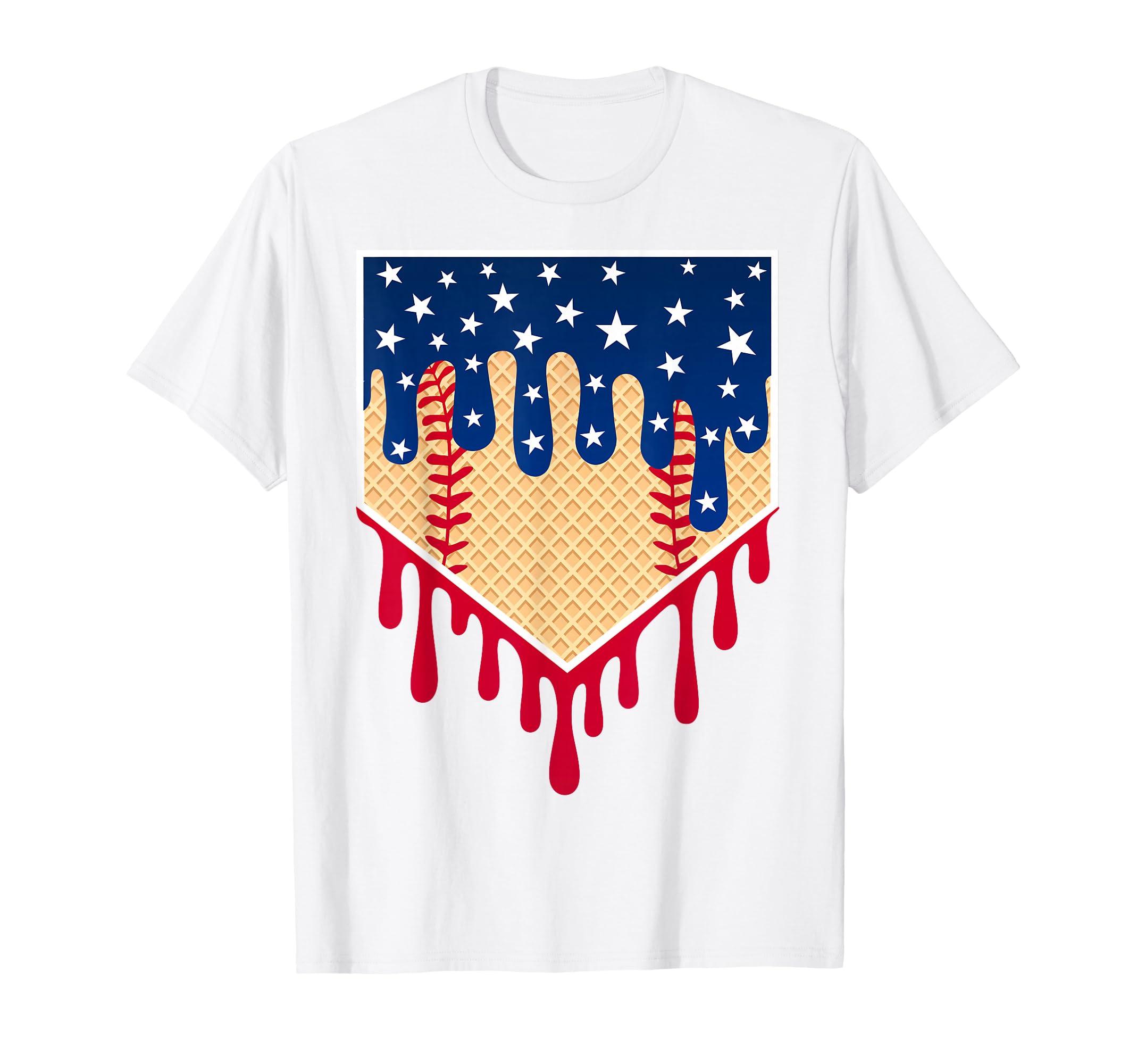 Baseball Ice Cream Drip 4Th July Red T-Shirt - Minimalist Print for Adults - T-Shirt, Sweatshirt, Hoodie