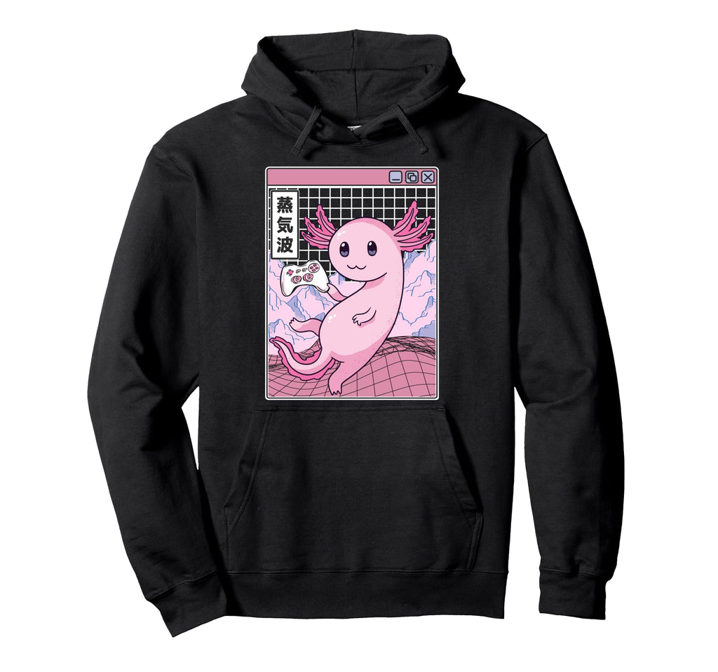 Axolotl Gaming Kawaii Grid Vaporwave Hoodie - Custom Art Print Men Women - T-Shirt, Sweatshirt, Hoodie