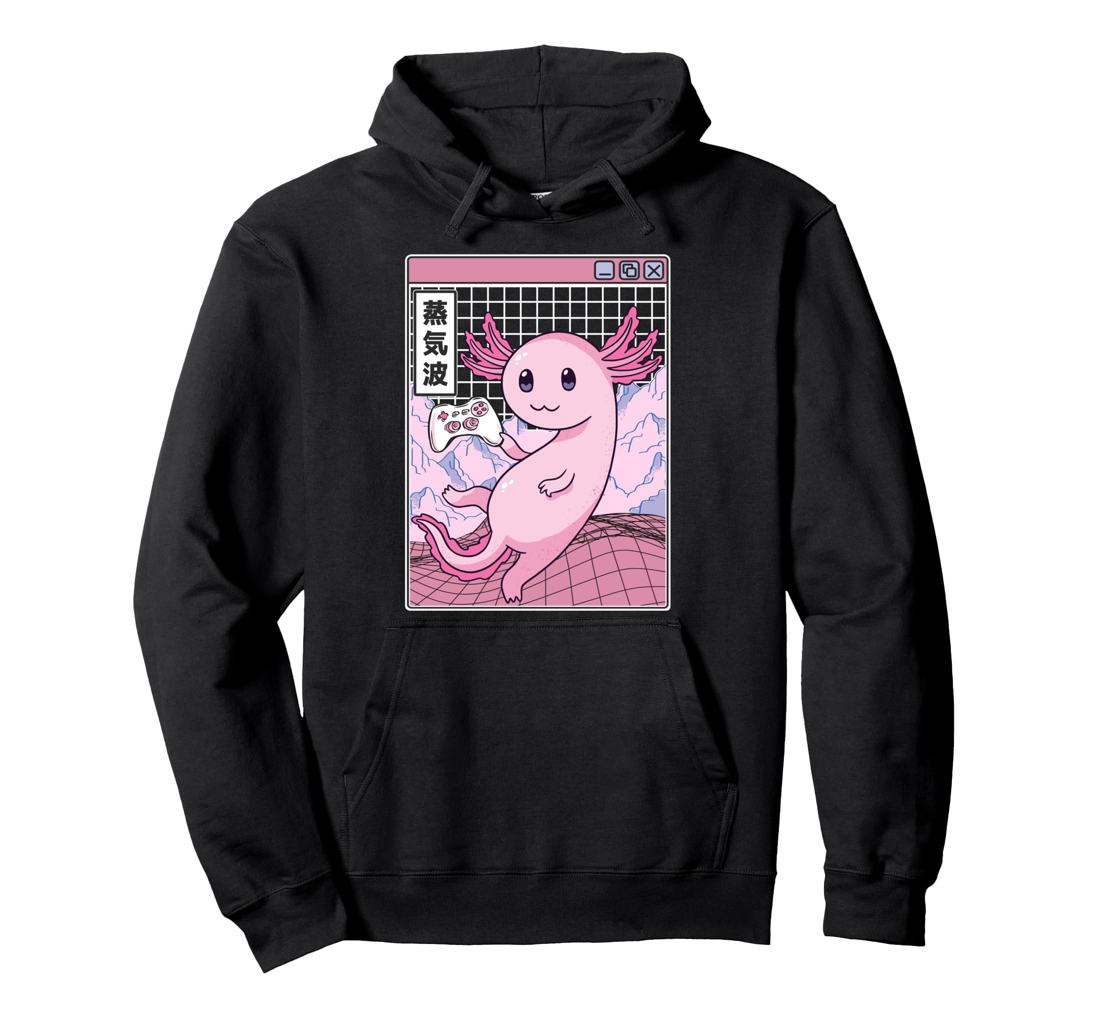 Axolotl Gaming Kawaii Grid Vaporwave Hoodie - Custom Art Print Men Women - T-Shirt, Sweatshirt, Hoodie