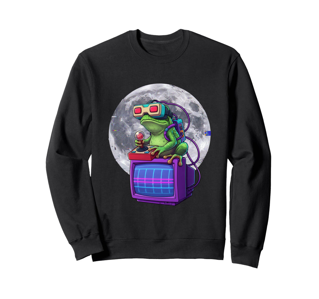 Vr Frog 80S Gamer Moon Aesthetic Sweatshirt - Fun Novelty Design Unisex - T-Shirt, Sweatshirt, Hoodie