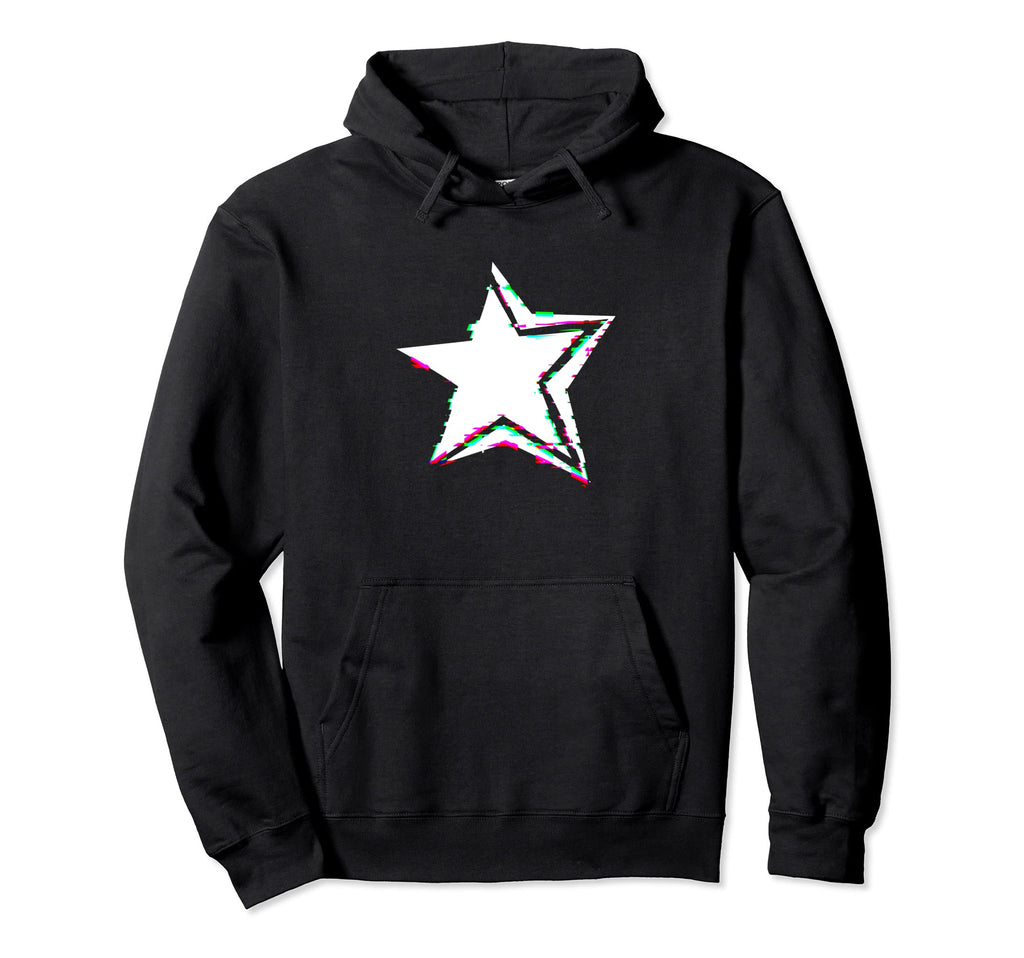 Cyber Y2K Star Front Black And White Hoodie - Minimalist Print Unisex - T-Shirt, Sweatshirt, Hoodie